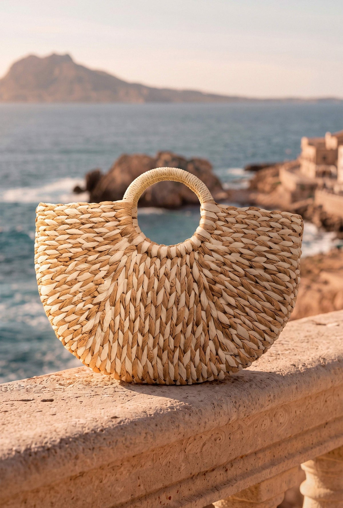 Beige Special Handmade Paper Woven Design Handbag