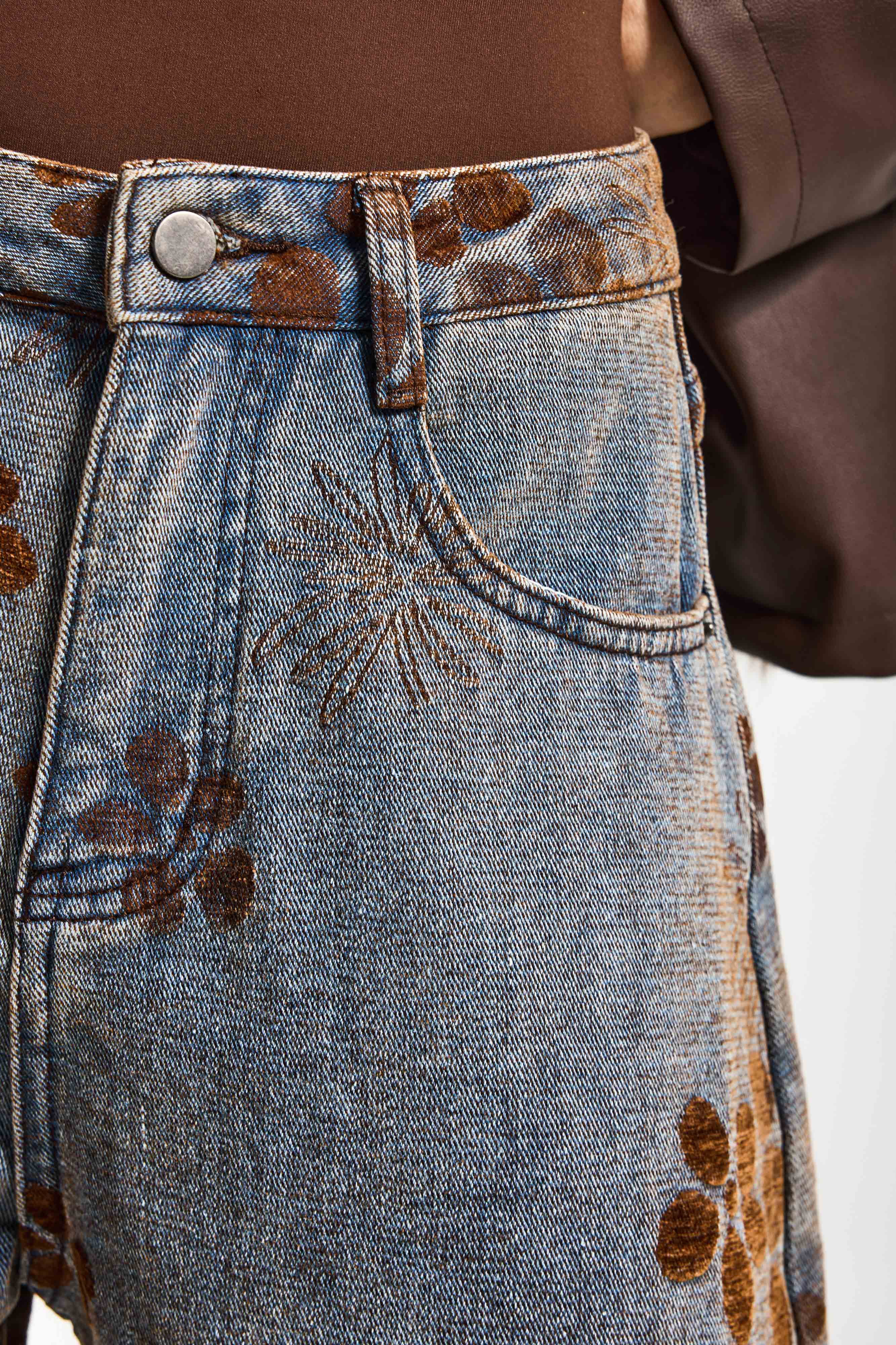 Kadın T.Kot Rengi s5-8 Özel Flok Desenli Skater Fit Tasarım Denim Jean