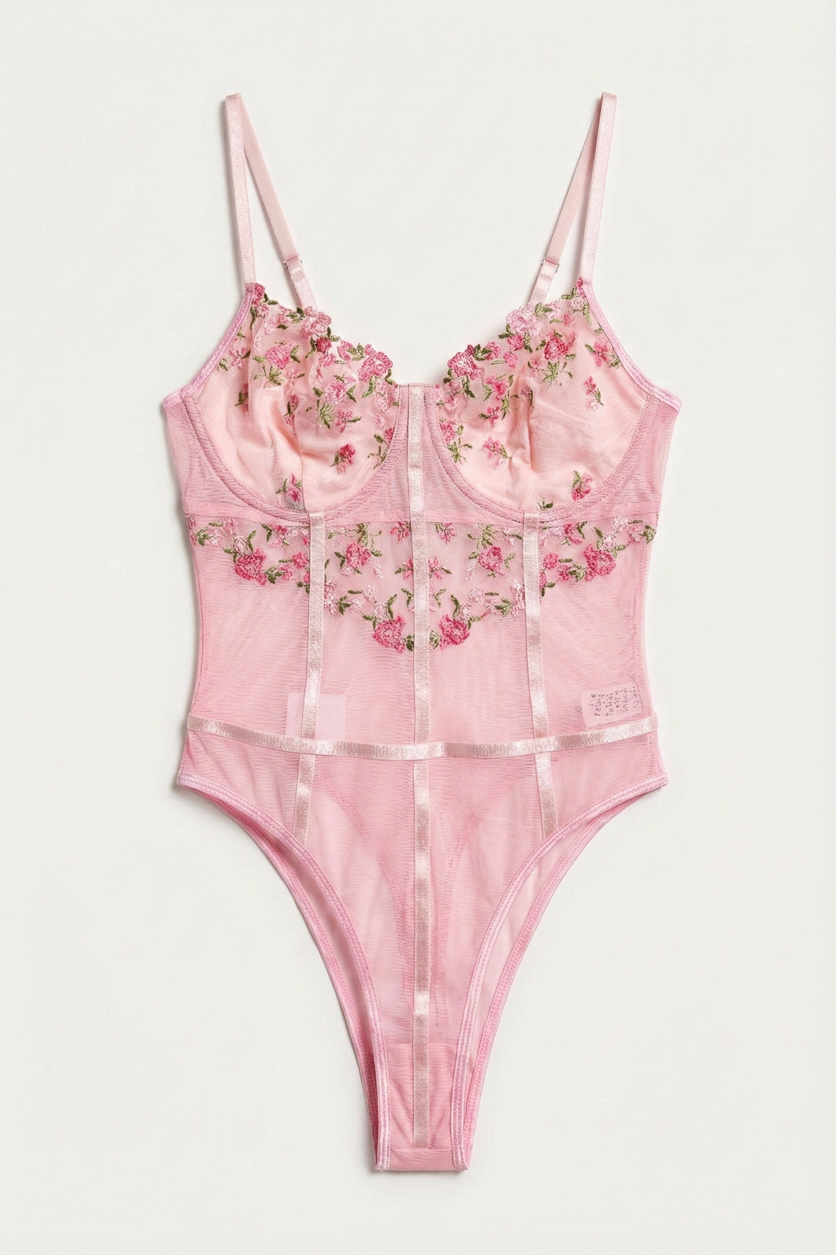 Kadın Pembe w5 Çıtçıtlı Toparlayıcı Özel Çiçek ve Dantel Desenli Tasarım Askılı Body