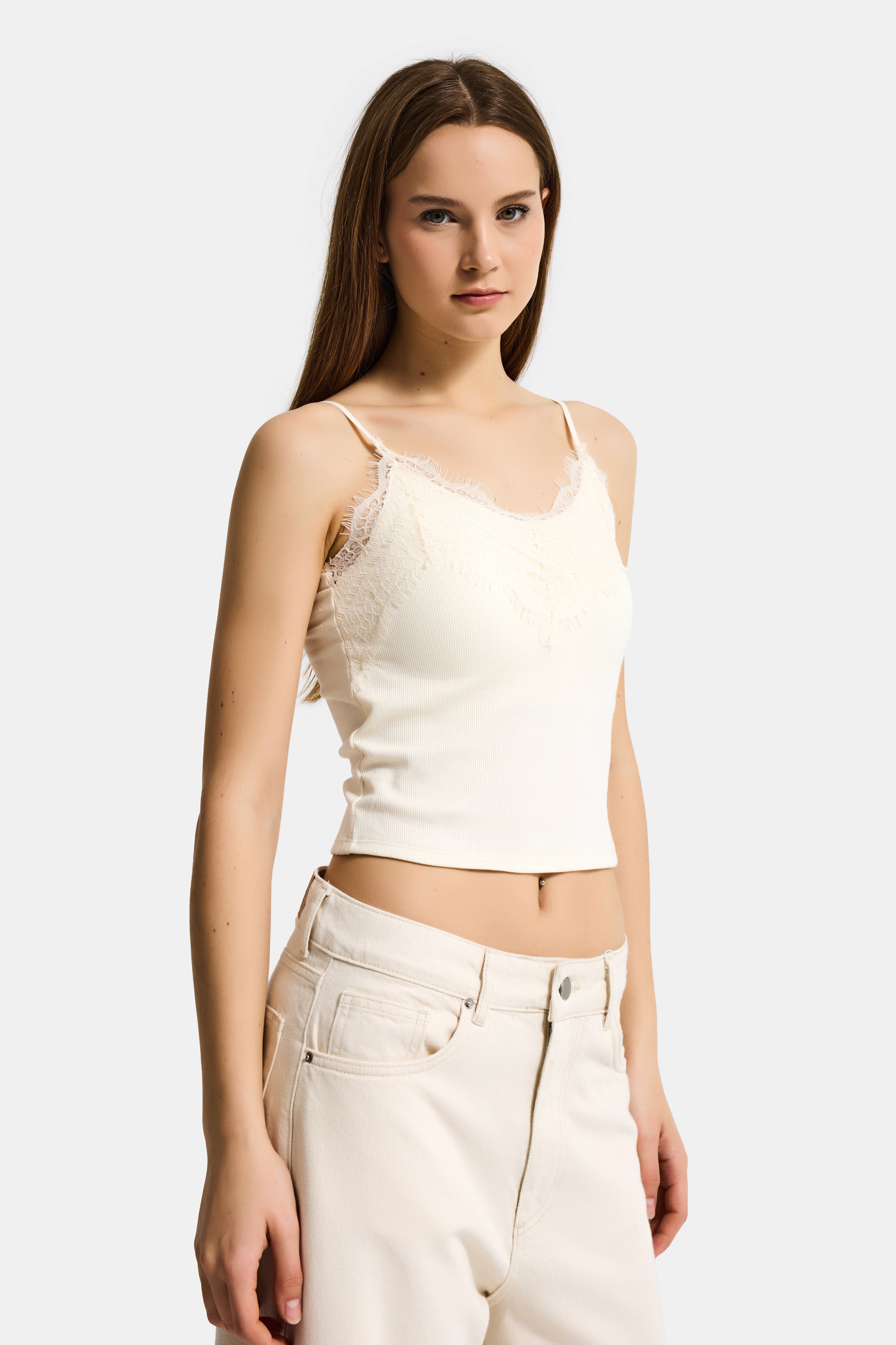 Kadın Ekru w5 Dantel Detaylı Destekli Cup Askılı Tasarım Body