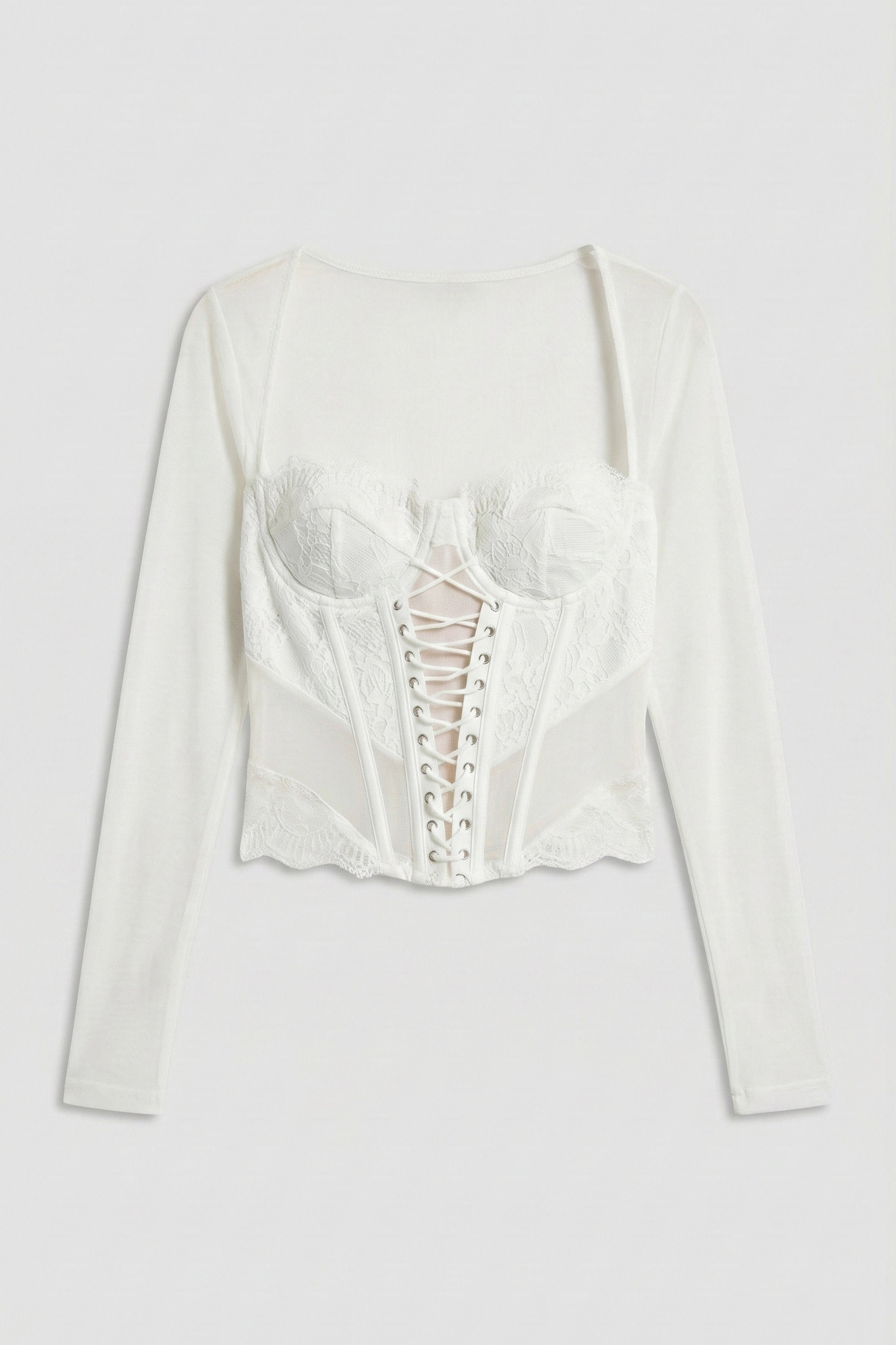 Kadın Beyaz w5 Balenli Kuş Gözü Detaylı Tül Dantel Özel Tasarım Büstiyer