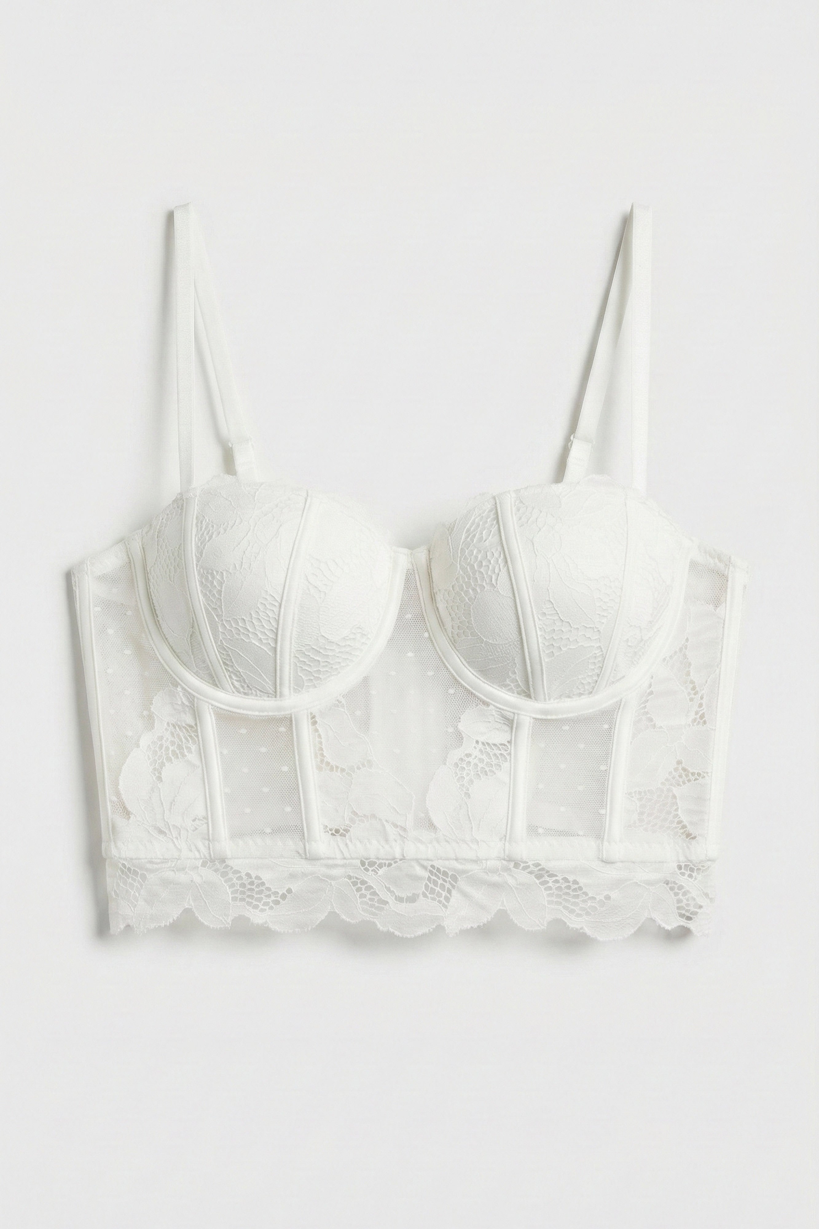 Kadın Beyaz w5 Balenli Güpür Dantel Detaylı Askılı Özel Tasarım Büstiyer