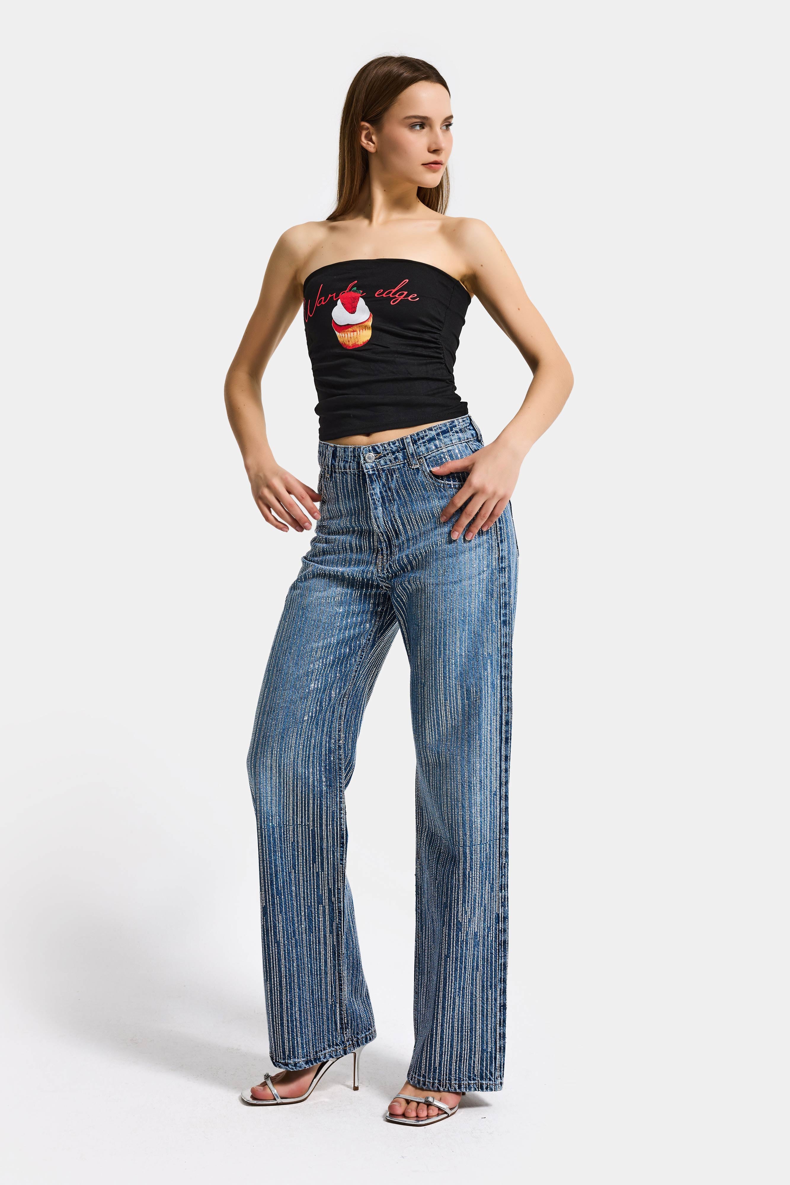 Kadın Siyah w5 Baskılı Cup Destekli Straplez Tasarım Büstiyer