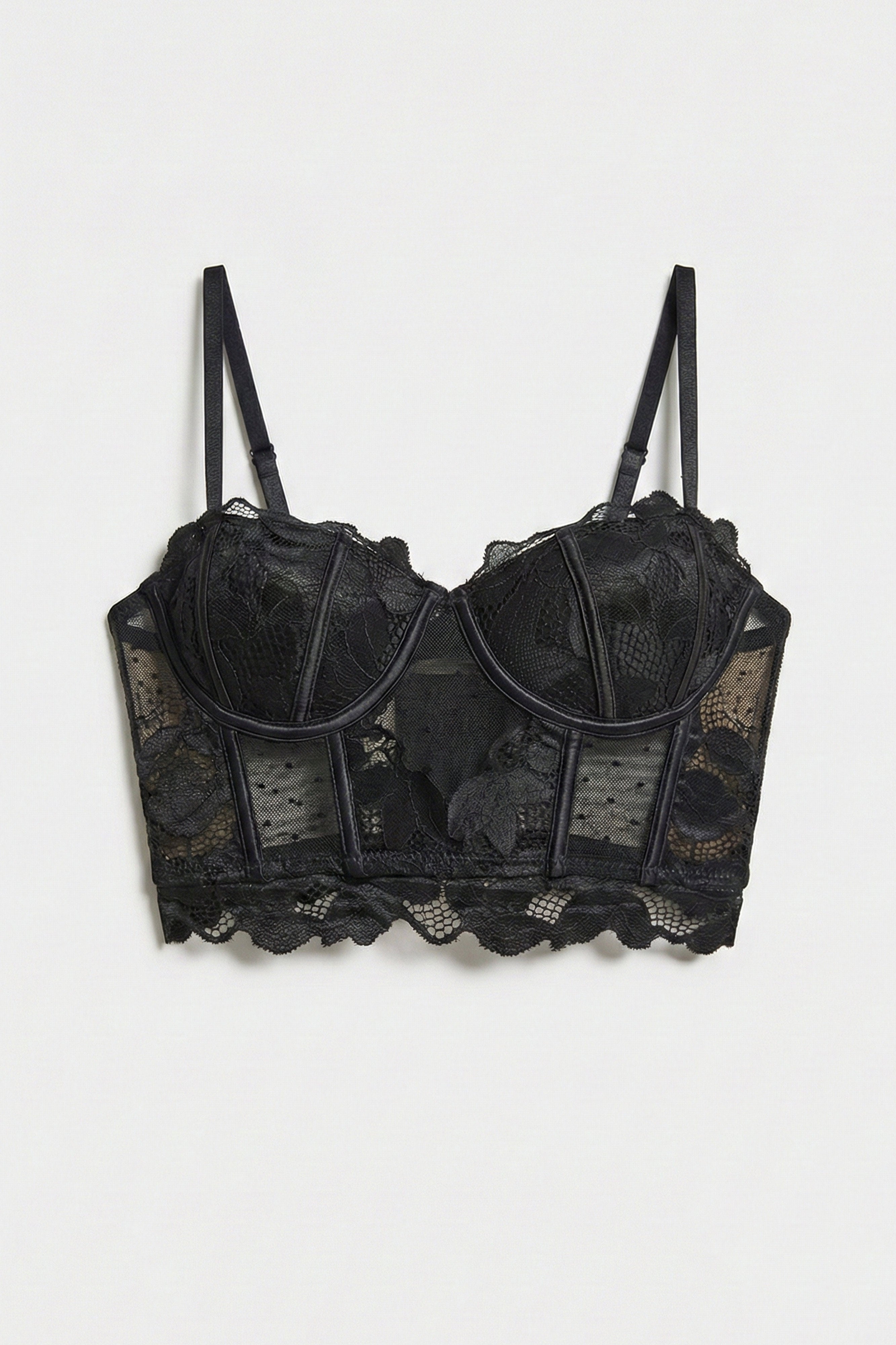 Kadın Siyah w5 Balenli Güpür Dantel Detaylı Askılı Özel Tasarım Büstiyer