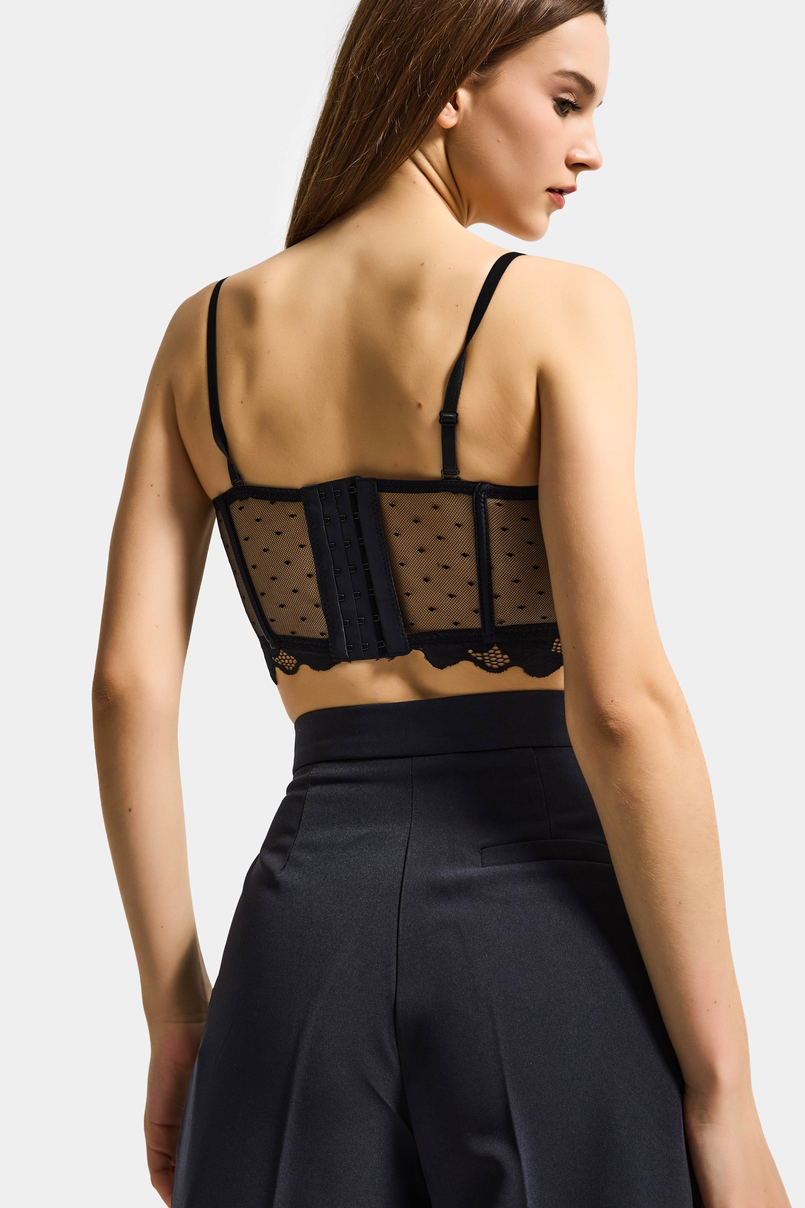 Kadın Siyah w5 Balenli Güpür Dantel Detaylı Askılı Özel Tasarım Büstiyer