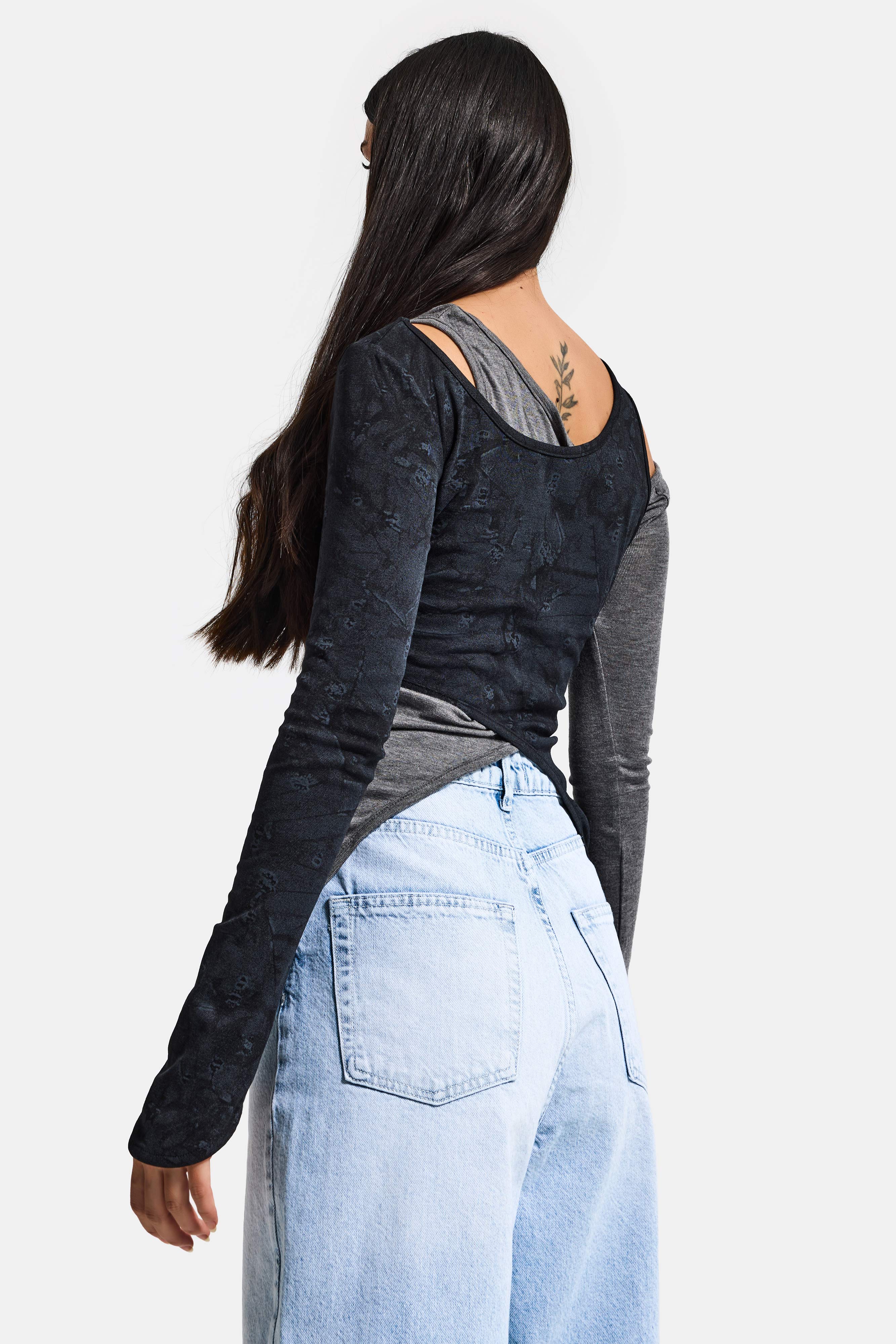 Kadın Siyah w5 Çift Parça Asimetrik Kesim Özel Tasarım Body