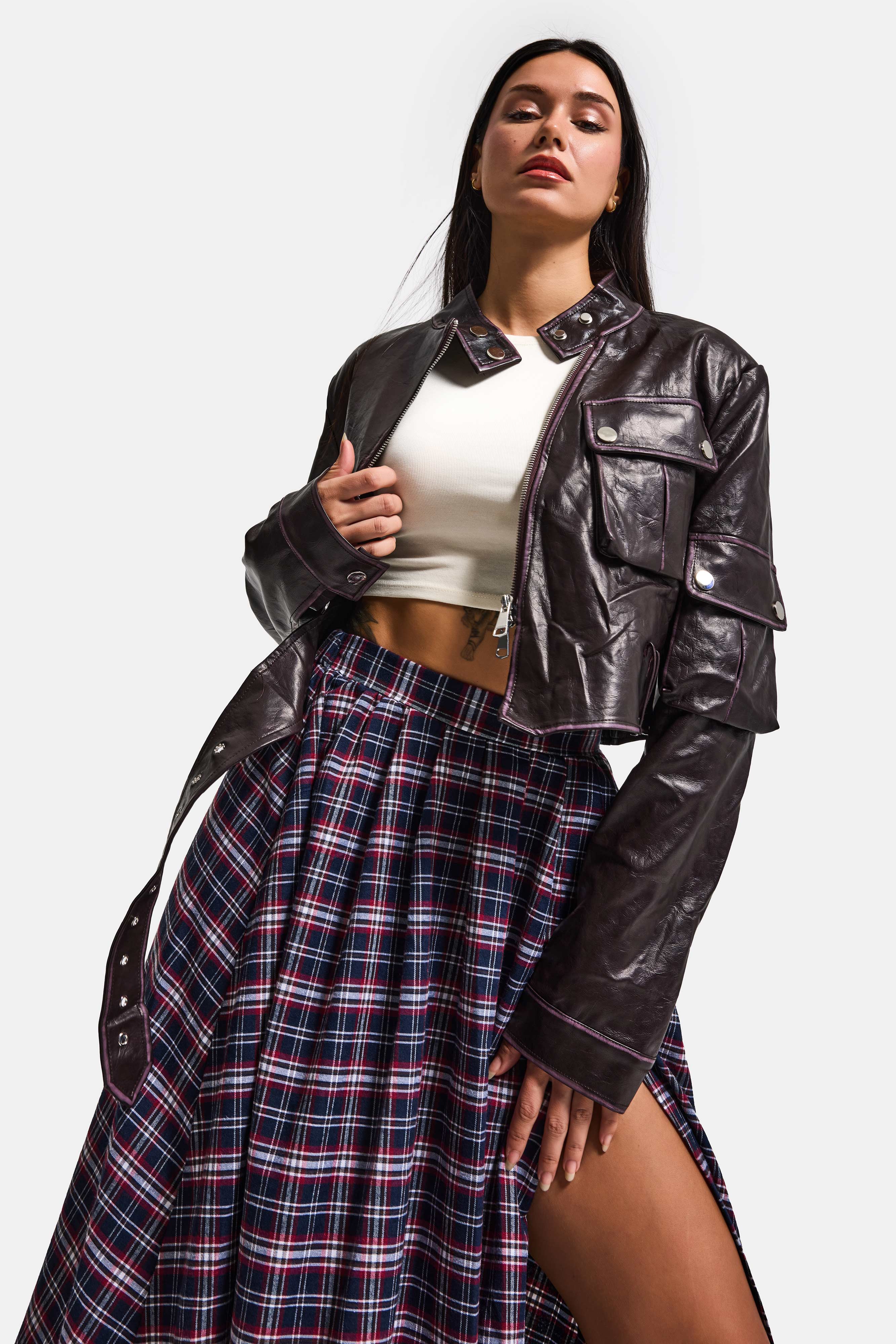 Kadın Bordo Kahve w5 Kemer Detaylı Özel Tasarım Deri Ceket