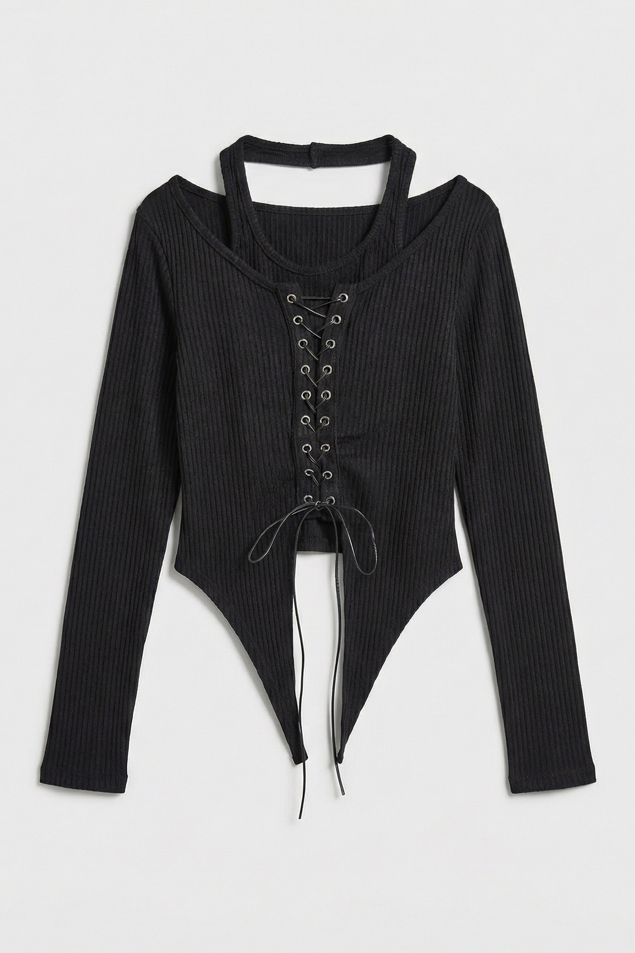 Kadın Siyah w5 Asimetrik Kesim Özel Tasarım Crop Top