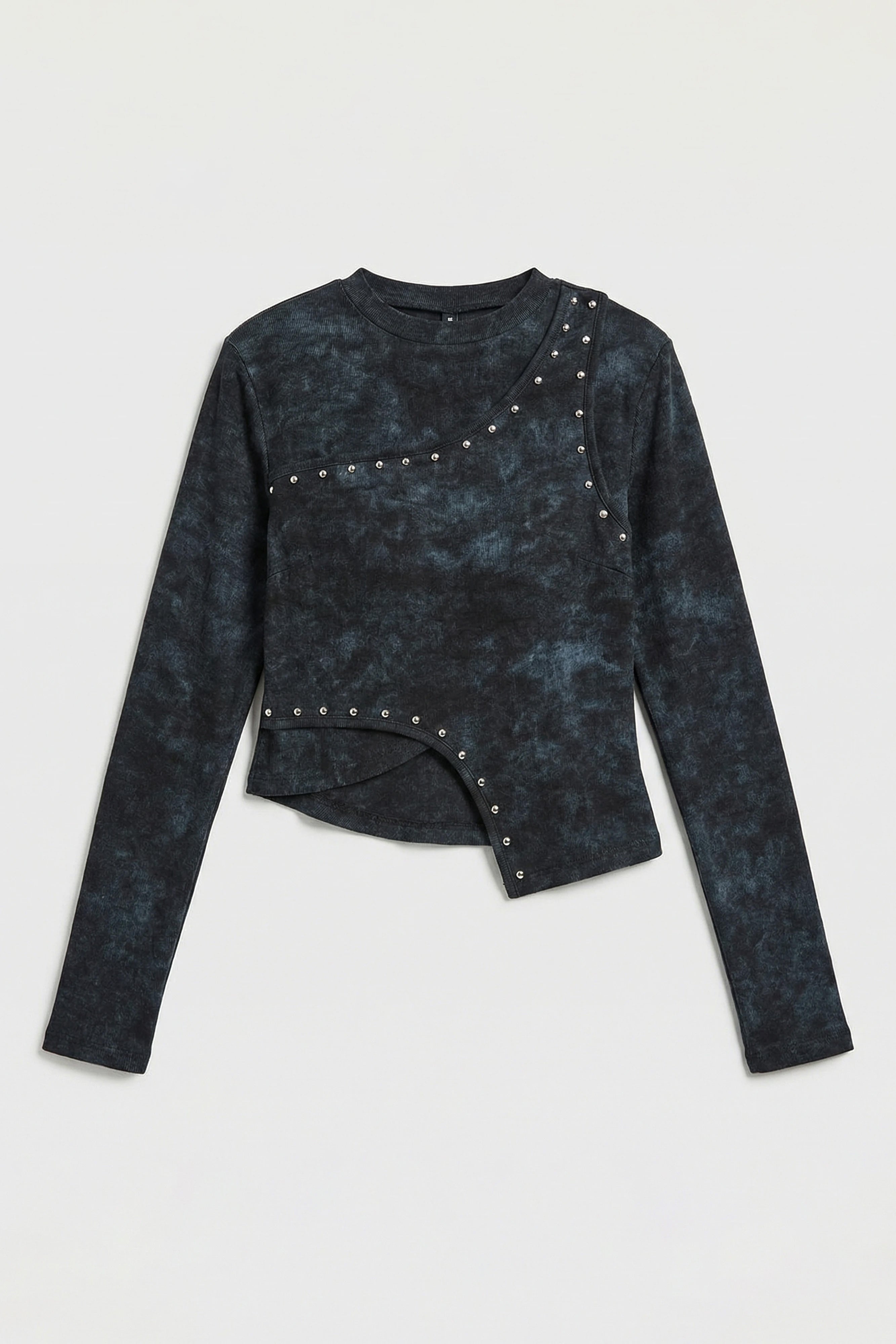 Kadın Siyah Antrasit w5 Asimetrik Kesim Drop Detaylı Özel Tasarım Crop Top