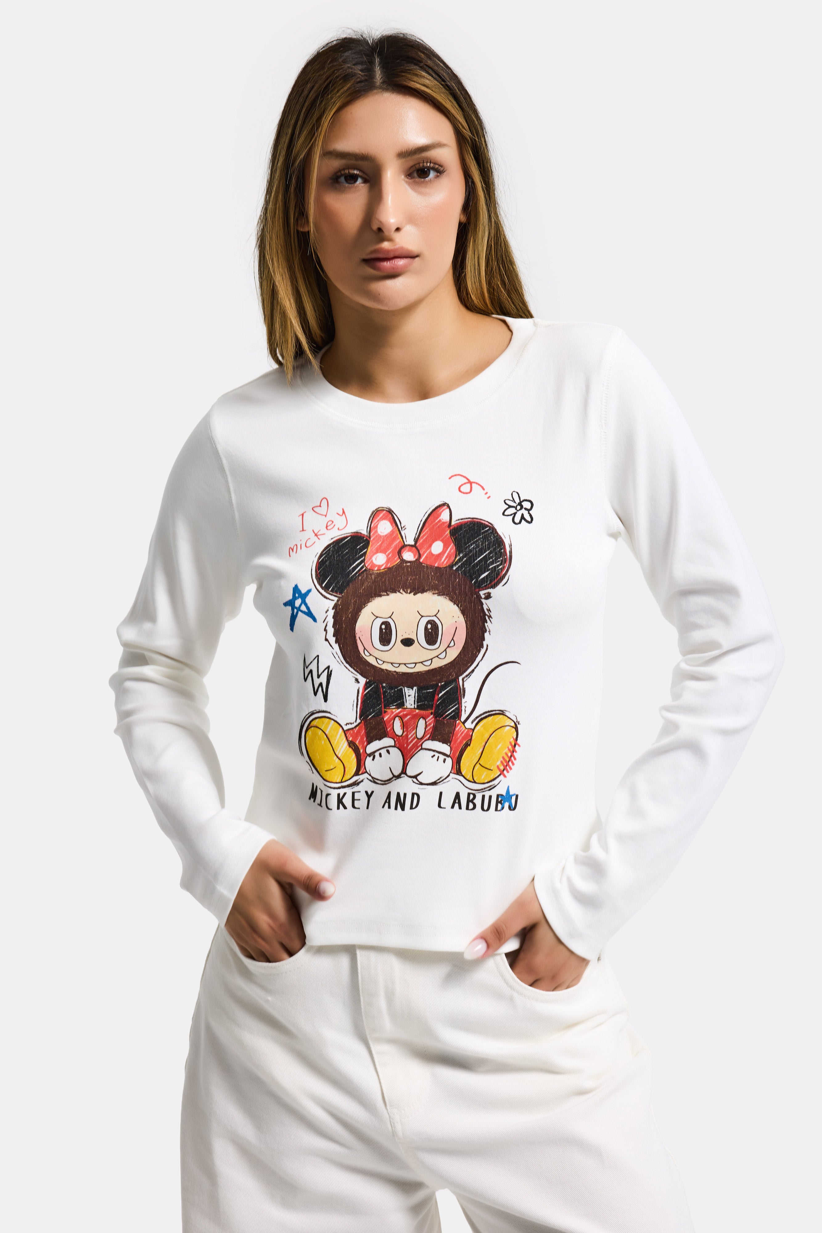 Kadın Kırık Beyaz w5 Baskı Desenli Sweatshirt