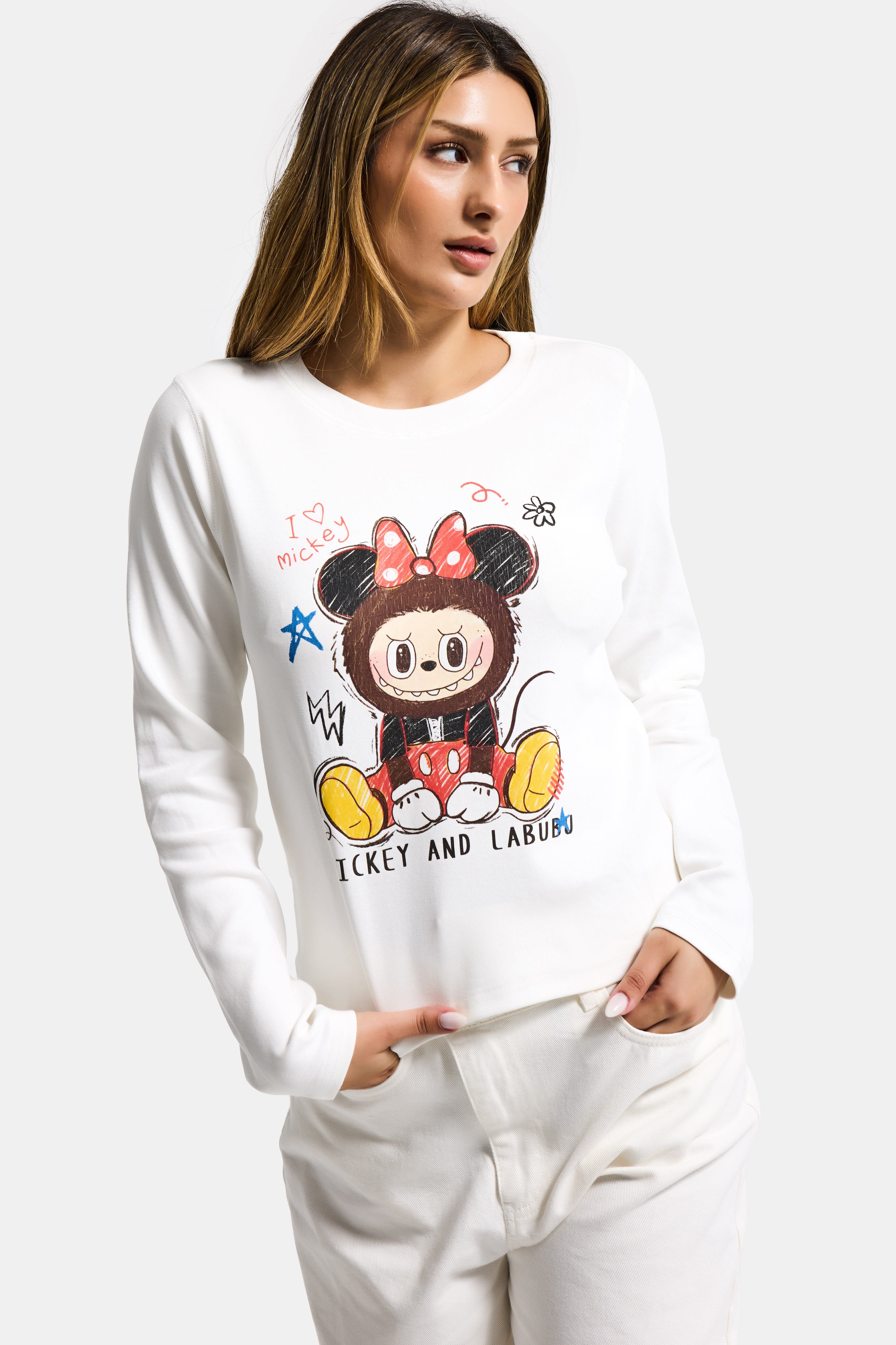 Kadın Kırık Beyaz w5 Baskı Desenli Sweatshirt