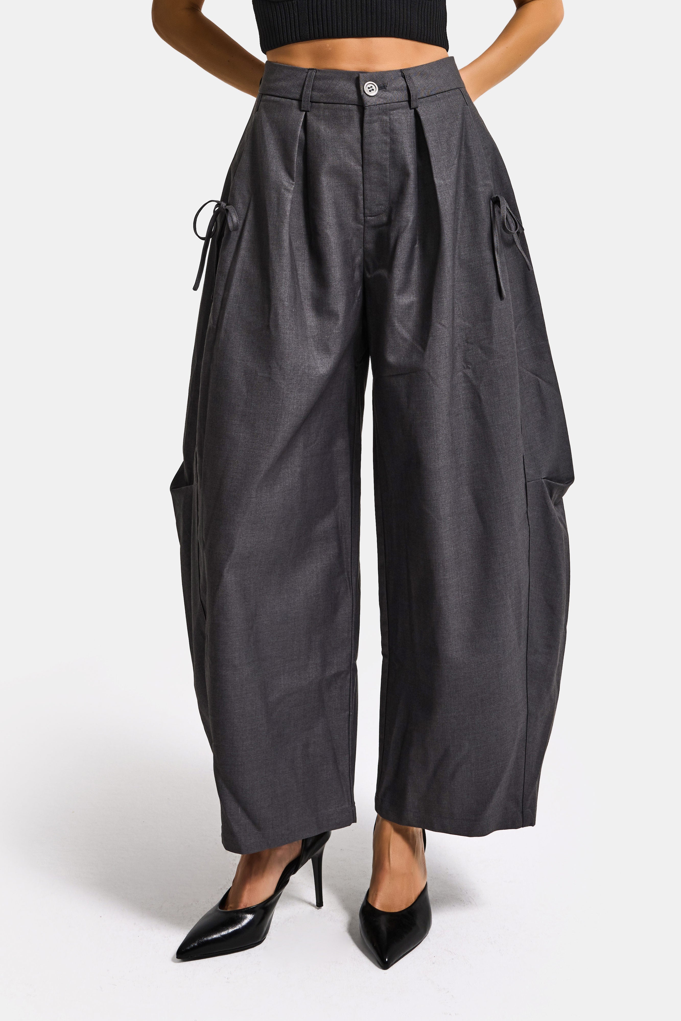 Kadın Gri w5 Bol Kesim Viskon Kumaş Özel Tasarım Pantolon