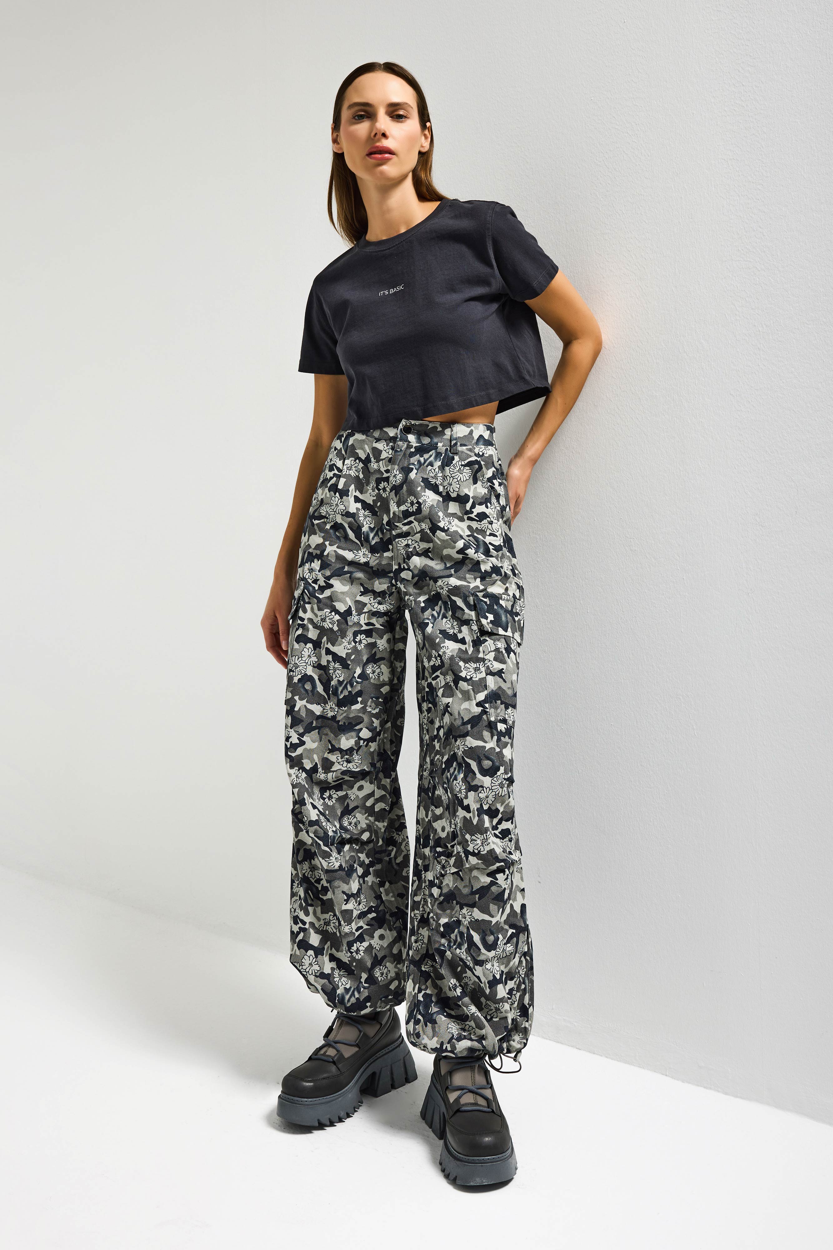 Kadın Kamuflaj w5 Kargo Cep Özel Kumaş Tasarım Pantolon