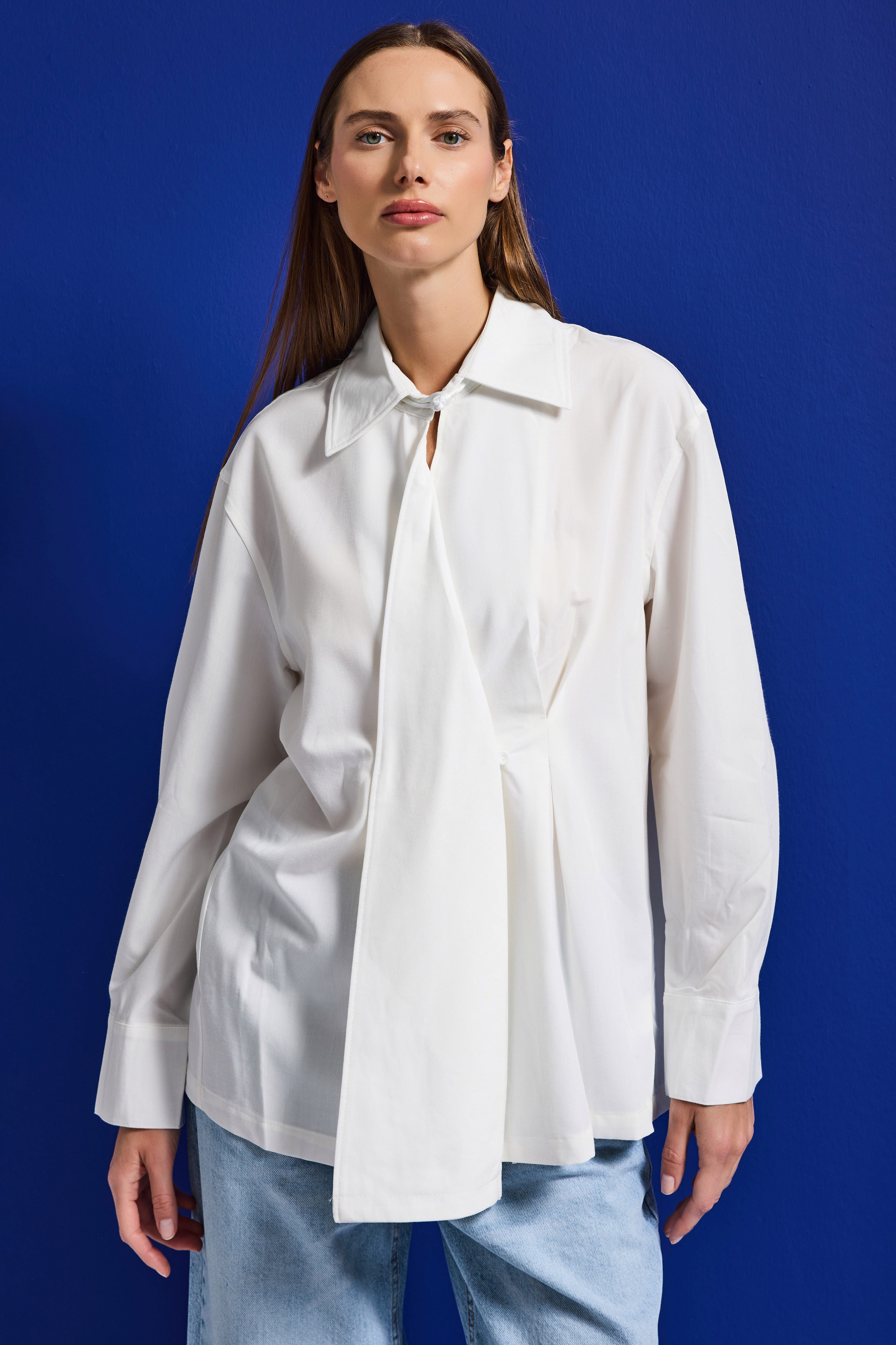 Kadın Beyaz w5 Oversize Özel Pamuk Kumaş Tasarım Gömlek