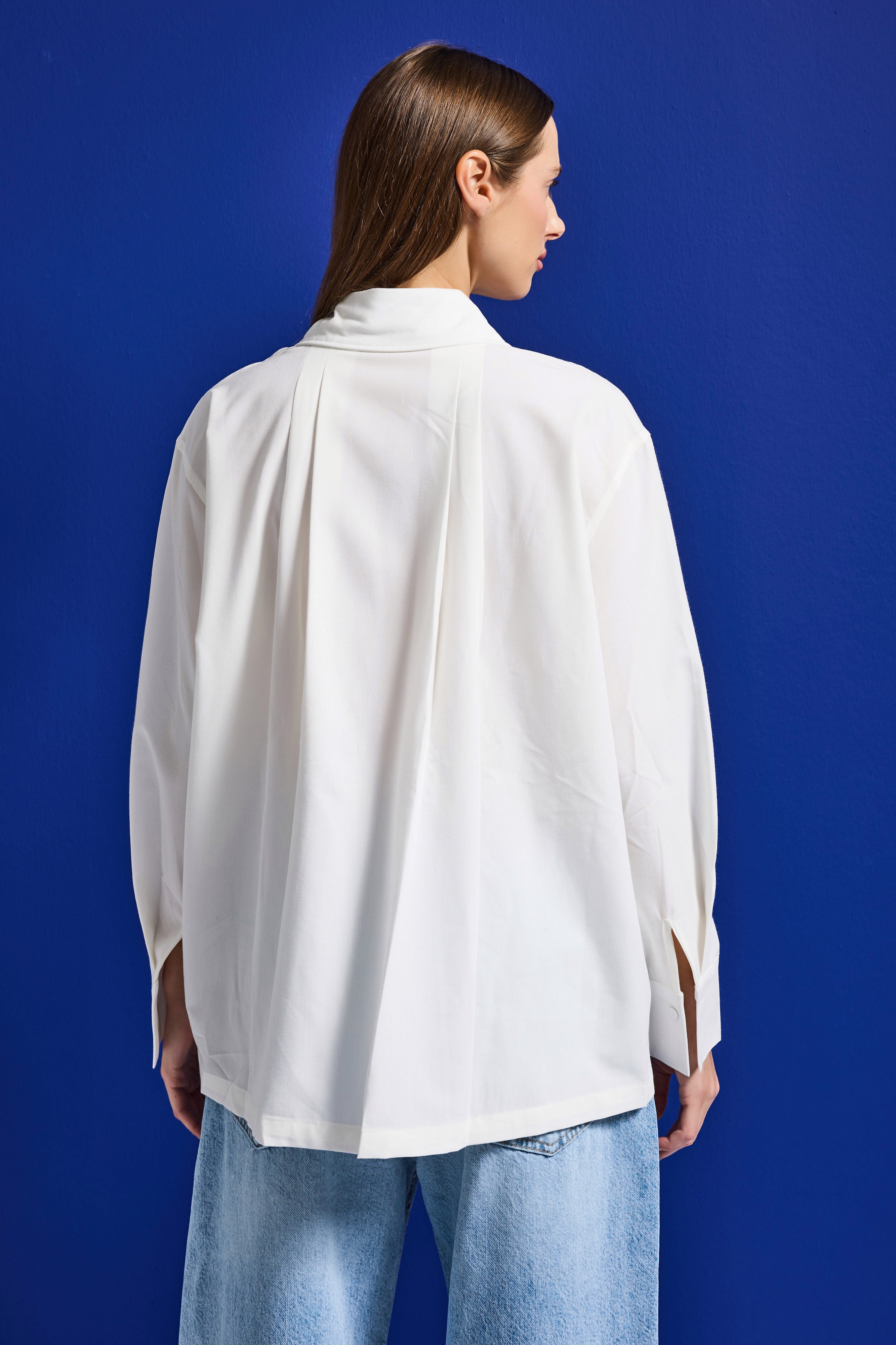 Kadın Beyaz w5 Oversize Özel Pamuk Kumaş Tasarım Gömlek