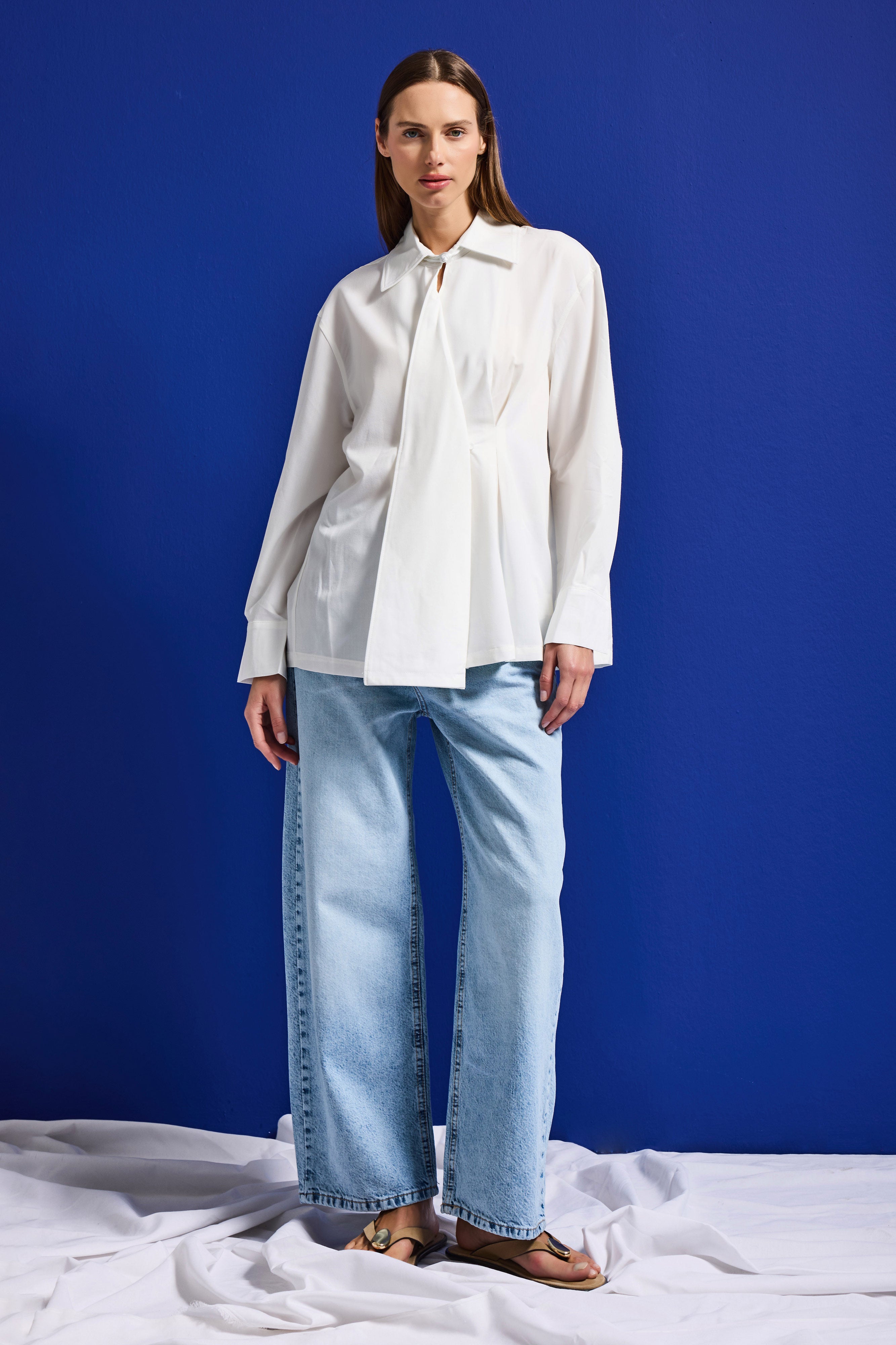 Kadın Beyaz w5 Oversize Özel Pamuk Kumaş Tasarım Gömlek