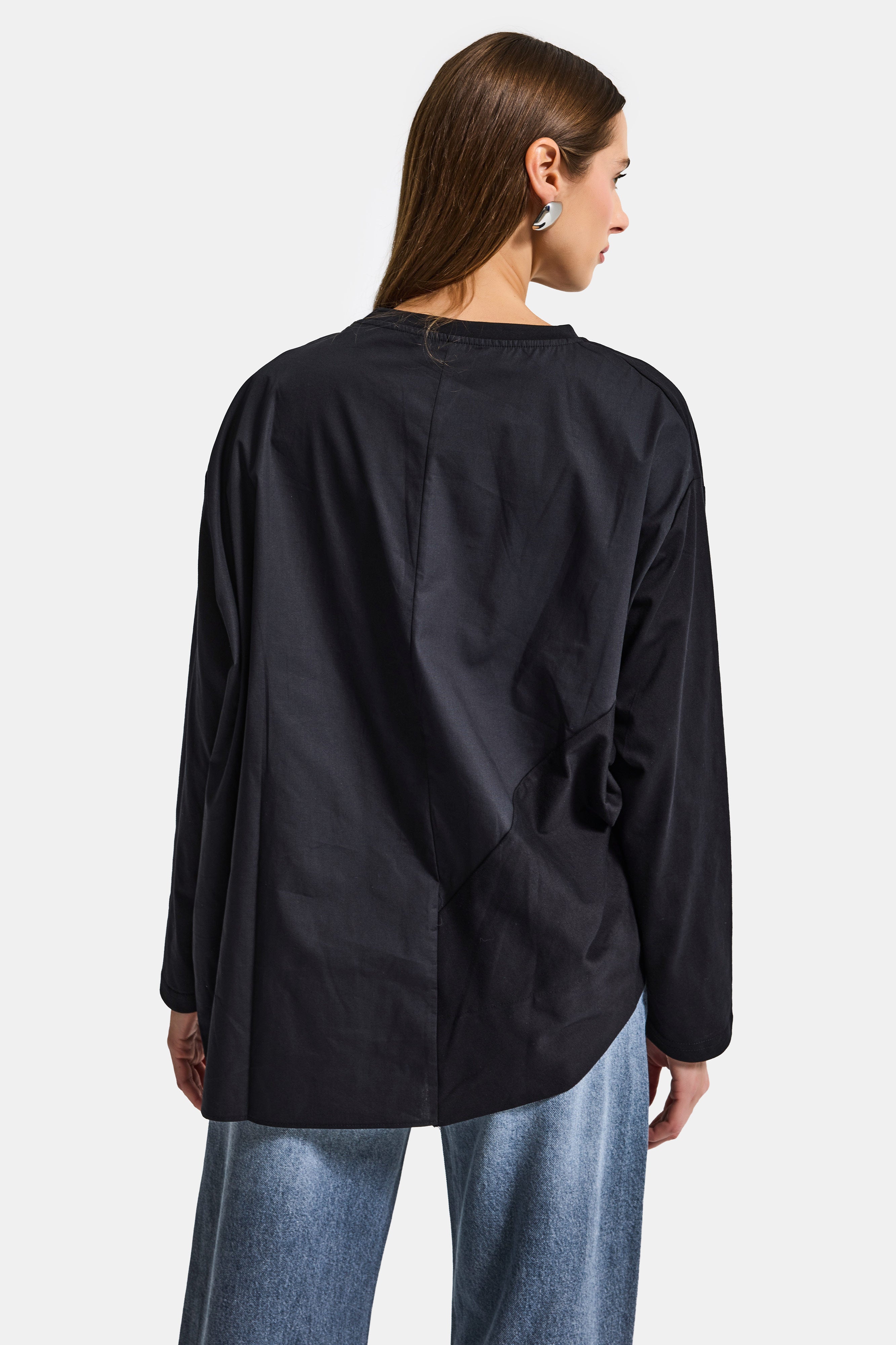 Women's Black w5 Oversize Two-Piece Design Shirt Sweatshirt