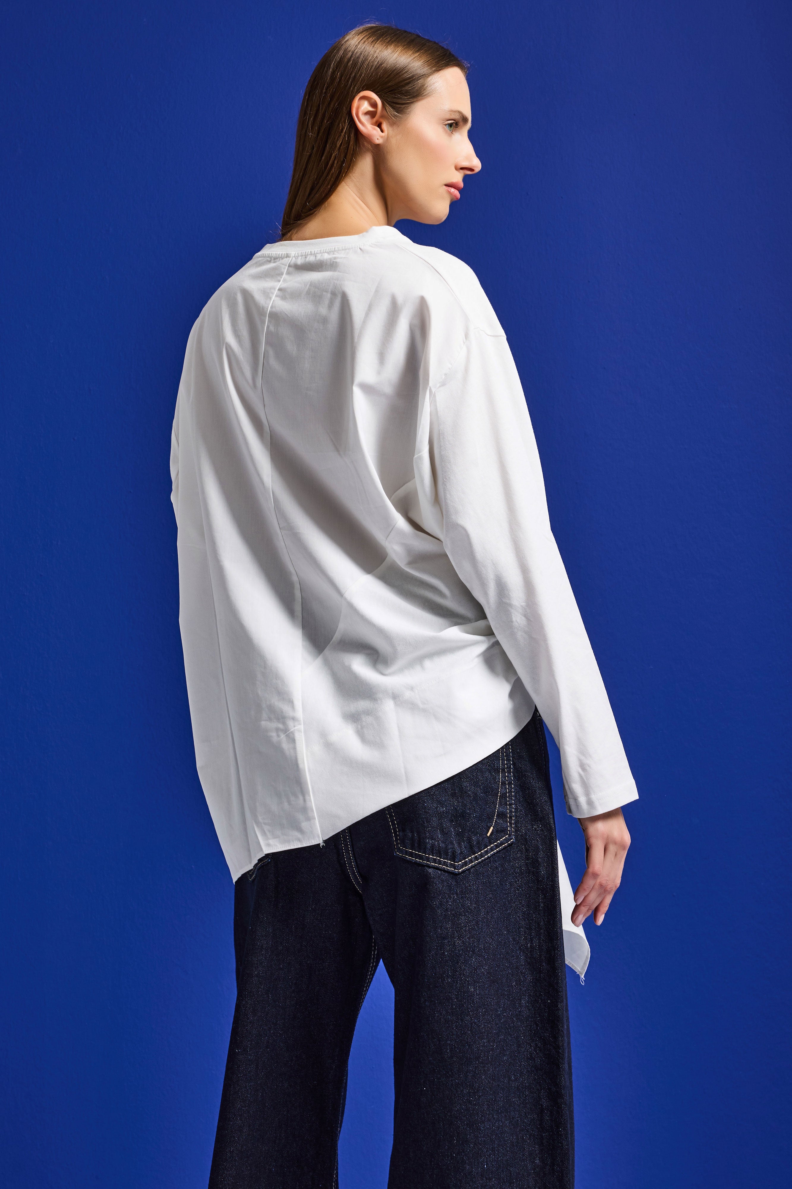 Women's White w5 Oversize Two-Piece Design Shirt Sweatshirt