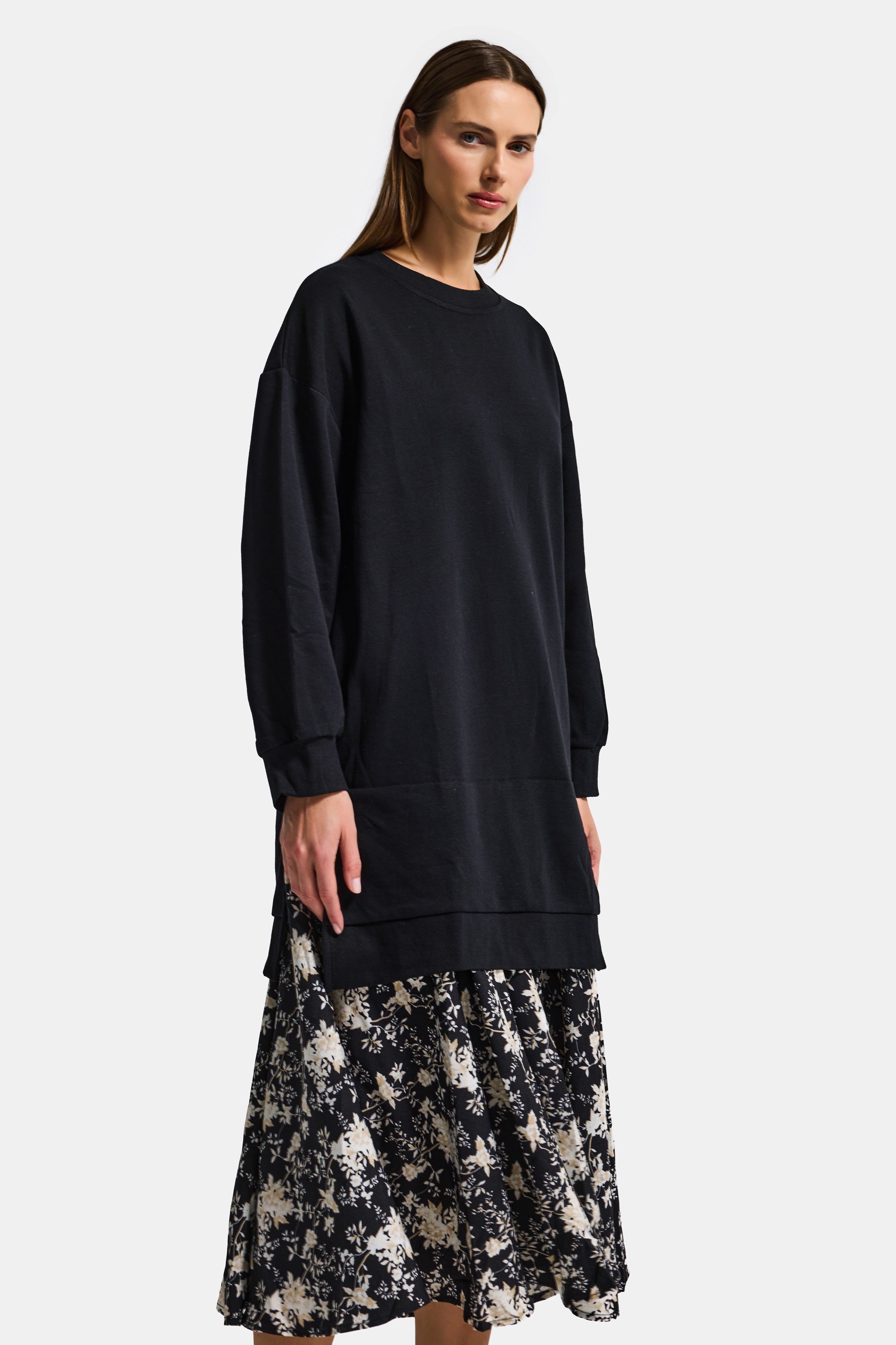 Women's Black w5 Sweatshirt Skirt One-Piece Design Dress