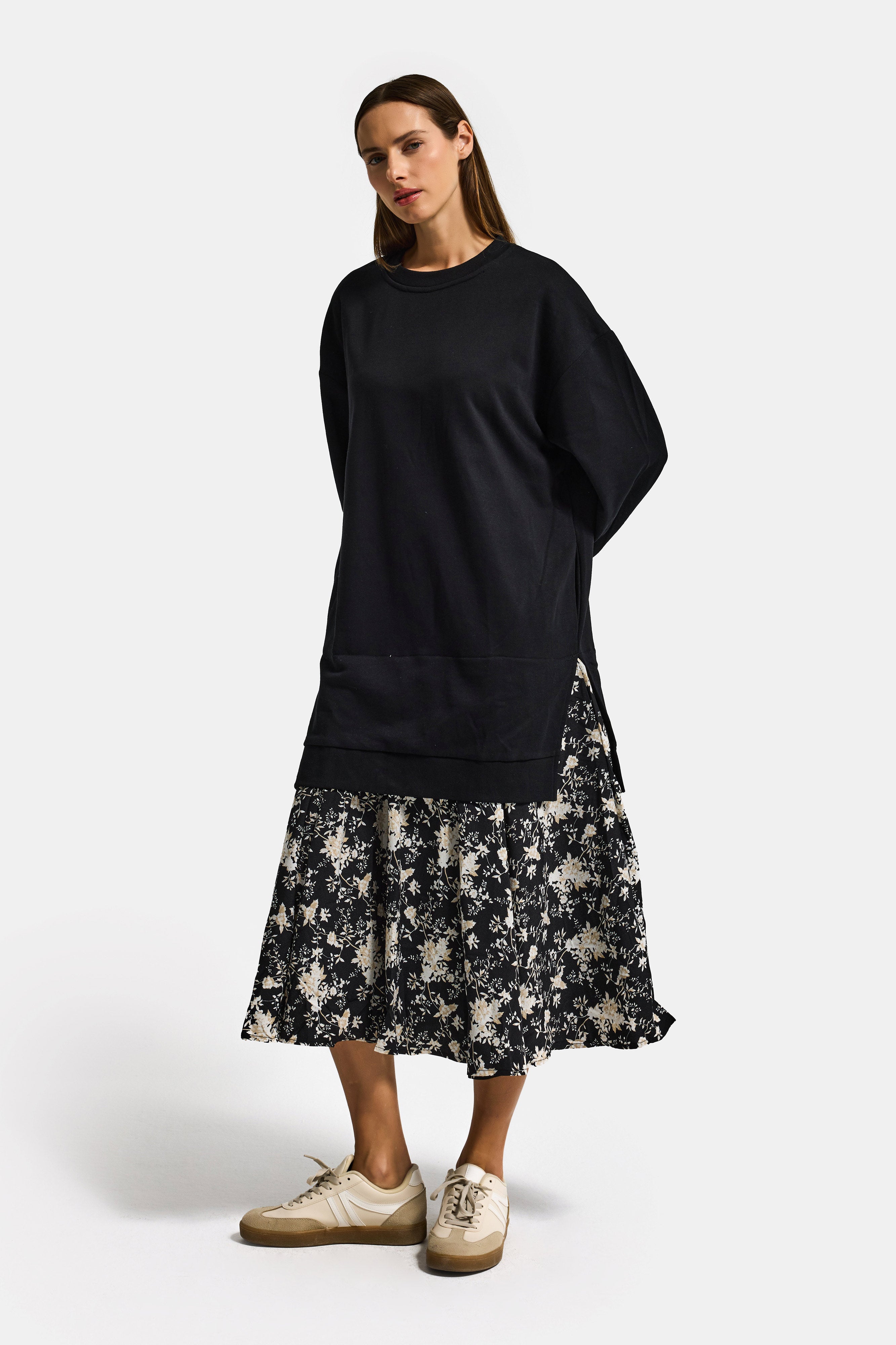 Women's Black w5 Sweatshirt Skirt One-Piece Design Dress