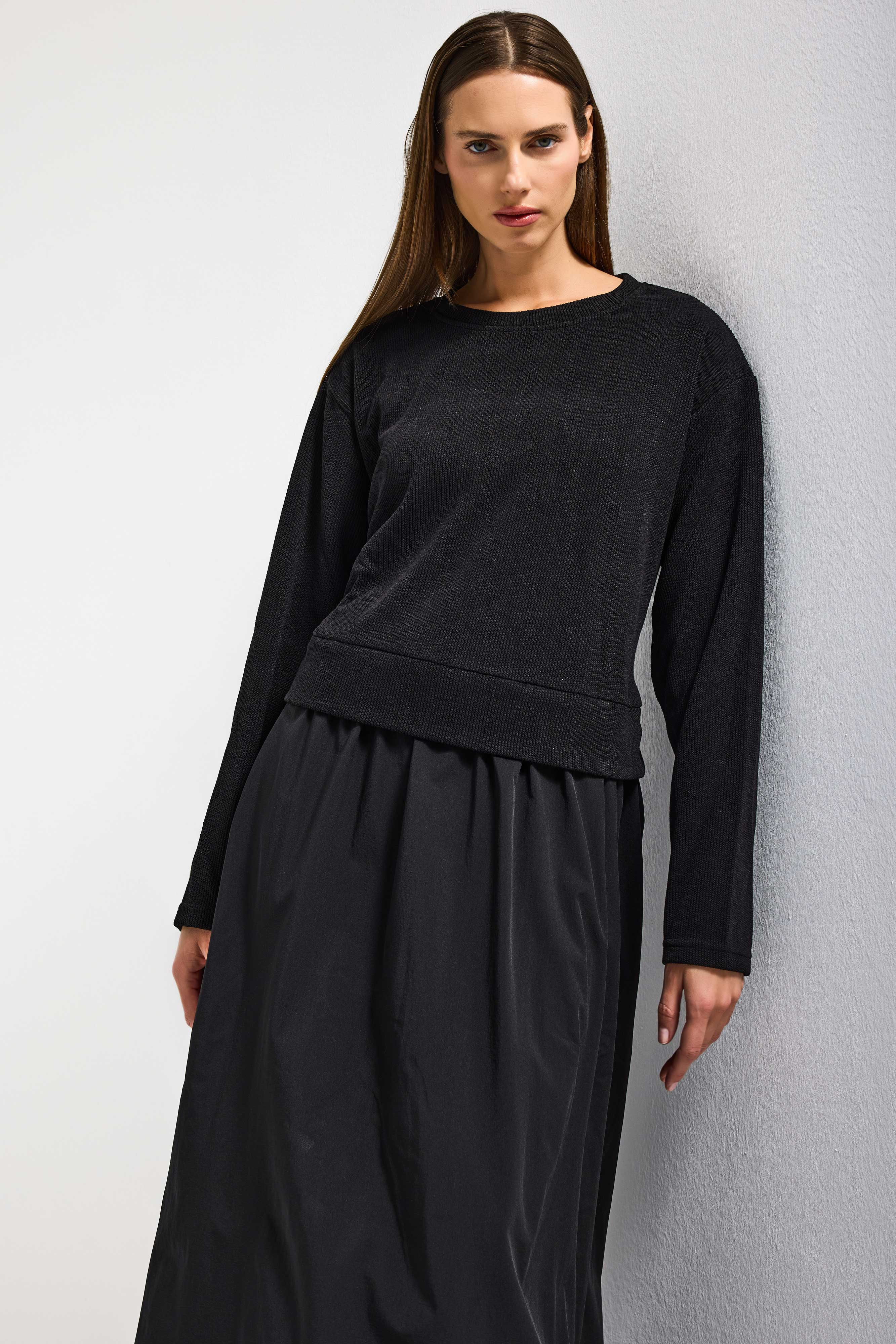 Kadın Siyah w5 Triko Kazak Etek Tek Parça Tasarım Elbise