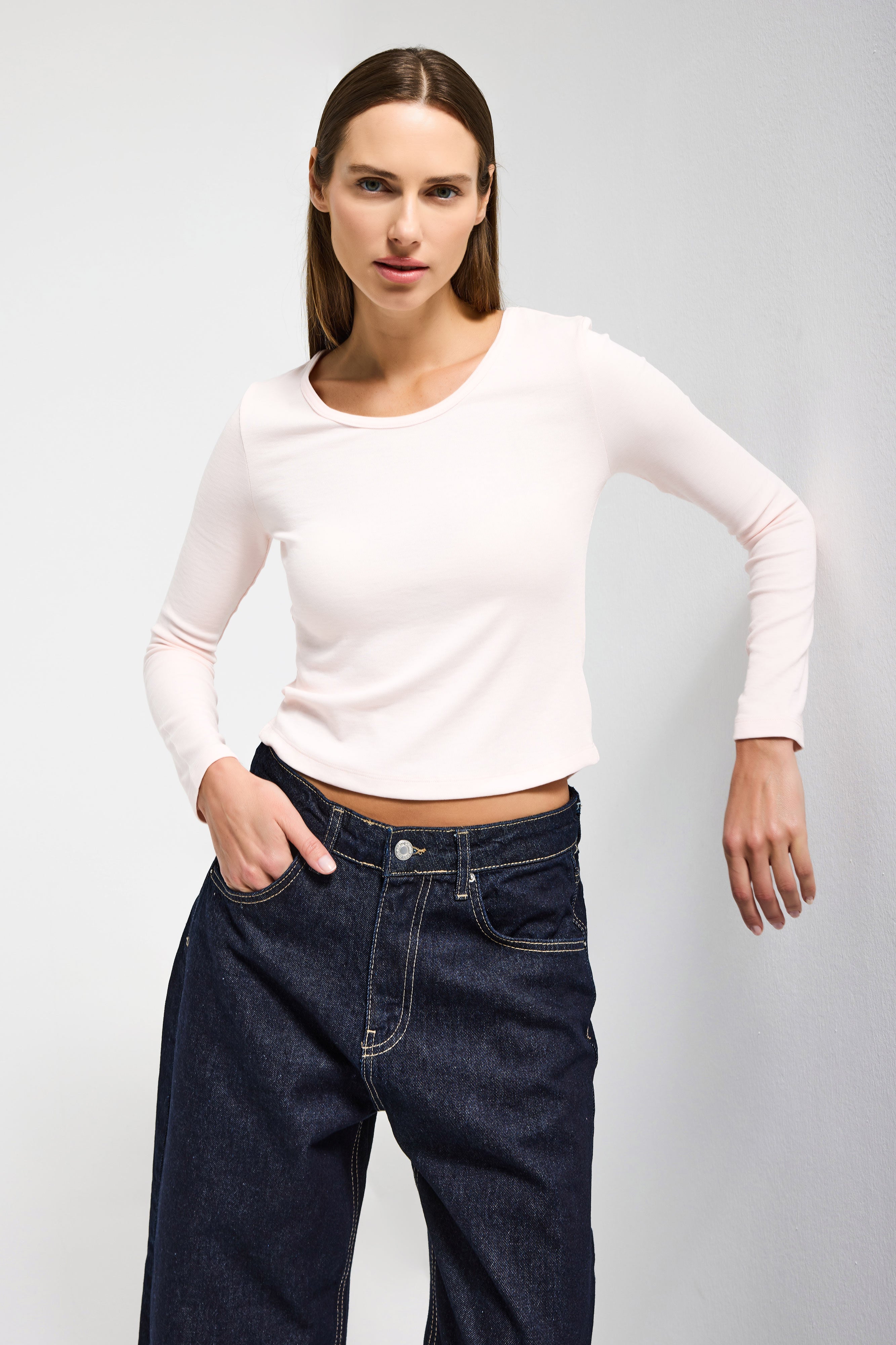 Kadın Toz Pembe w5 %100 Organik Pamuk Esnek Rahat Kesim Bluz