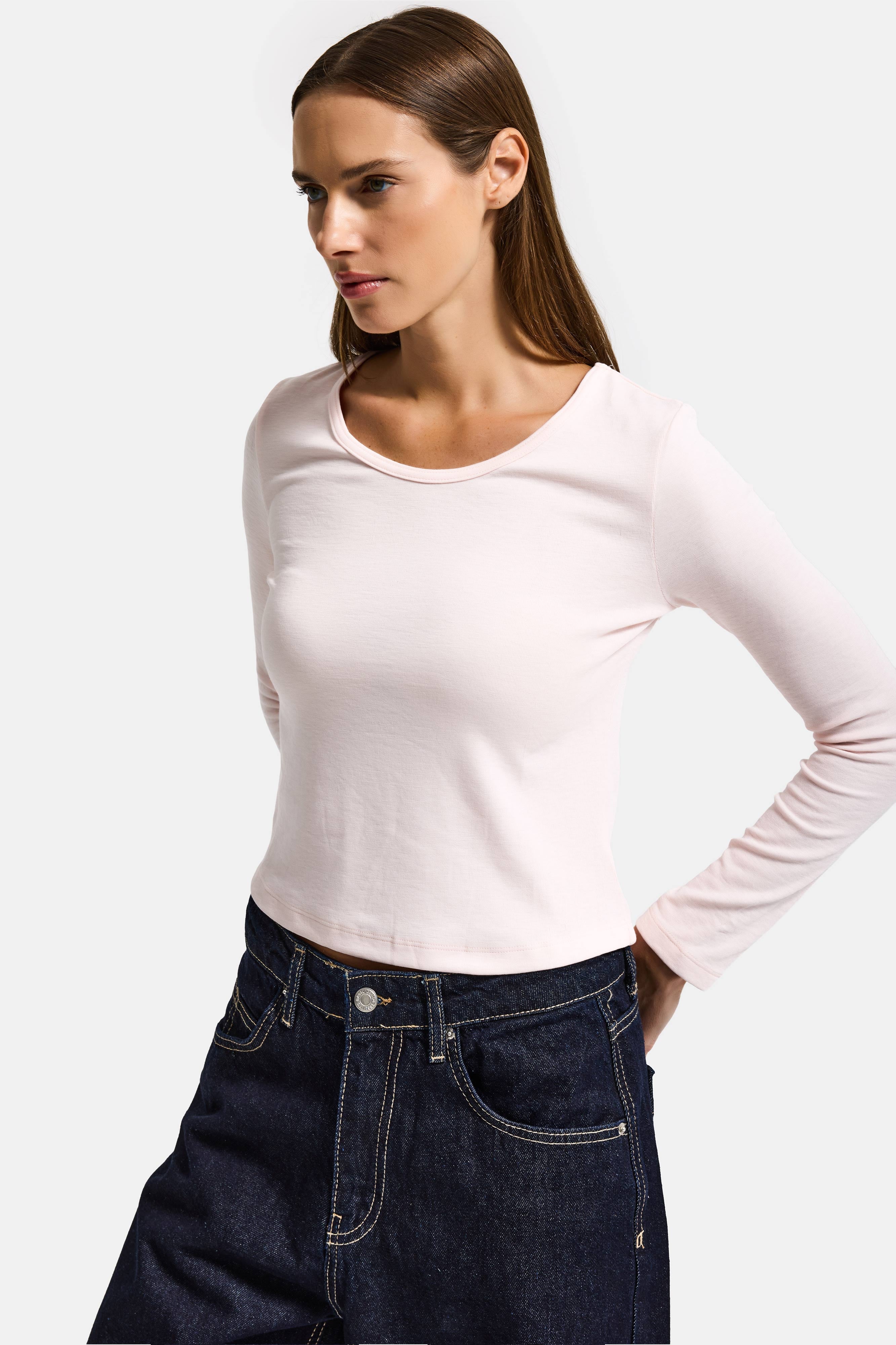 Kadın Toz Pembe w5 %100 Organik Pamuk Esnek Rahat Kesim Bluz