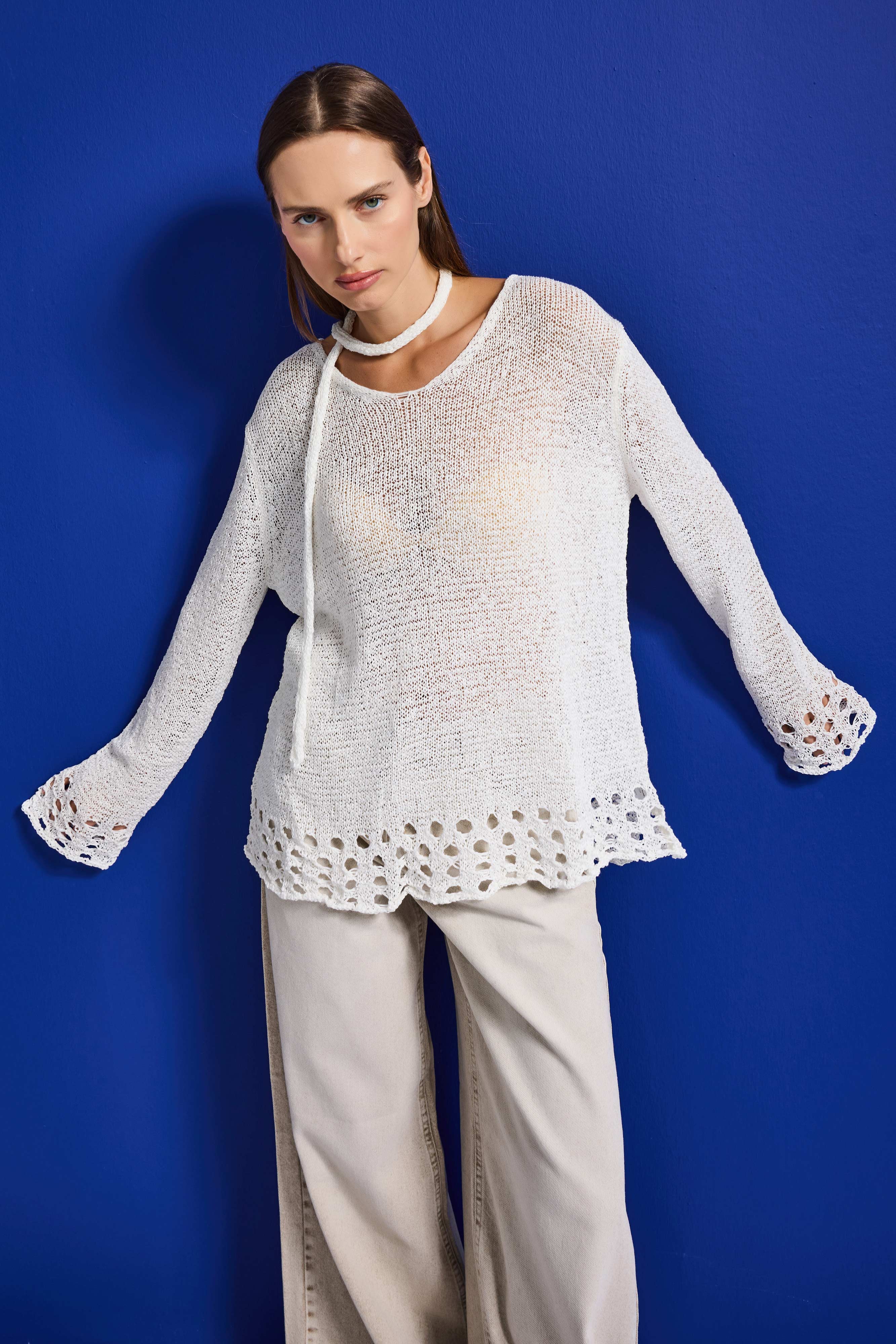 Kadın Beyaz w5 Oversize Özel Kumaş Tasarım Bol Kesim Triko