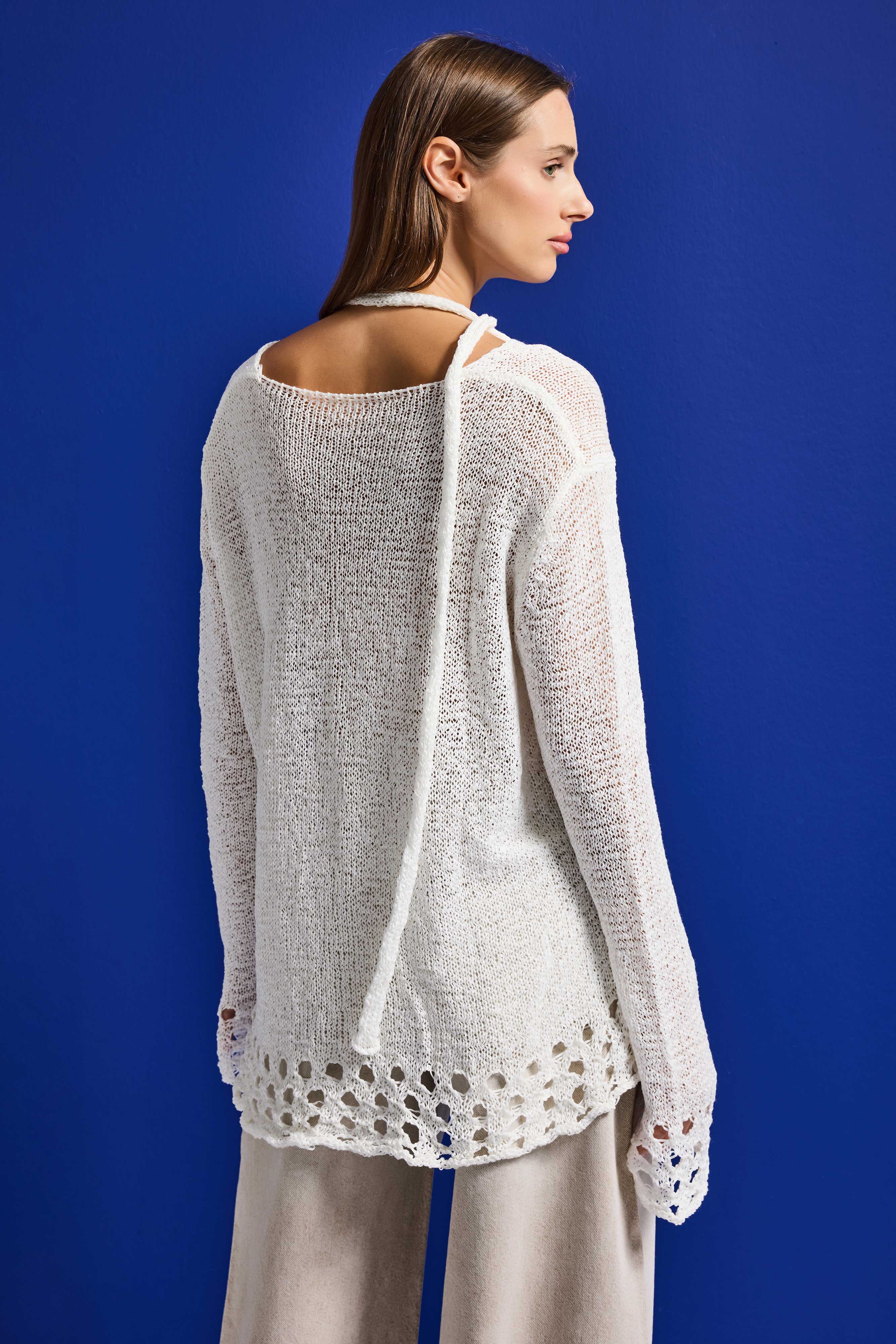 Kadın Beyaz w5 Oversize Özel Kumaş Tasarım Bol Kesim Triko