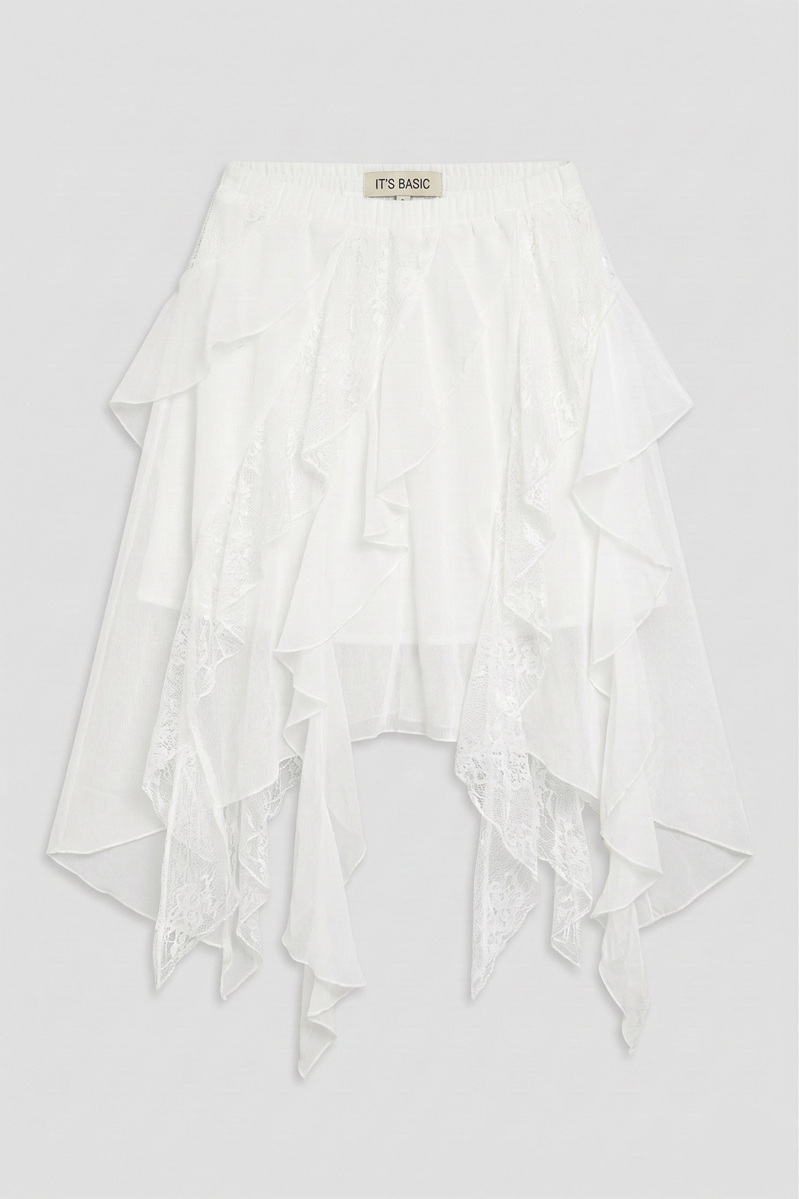 Women's White w5 Asymmetrical Cut Lace Tulle Detailed Custom Design Skirt