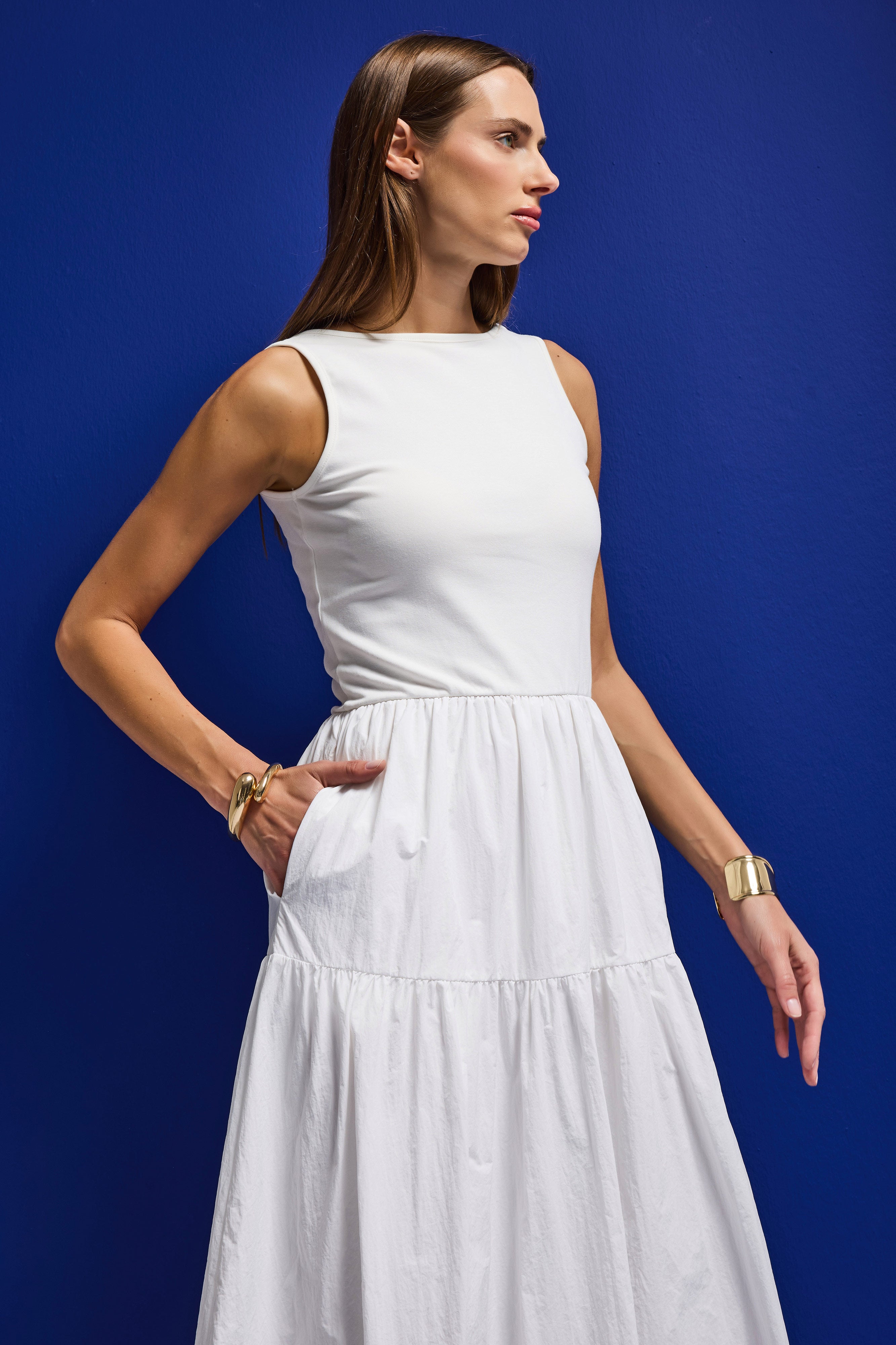 Kadın Beyaz w5 Balon Kesim %100 Organik Pamuk Tasarım Elbise