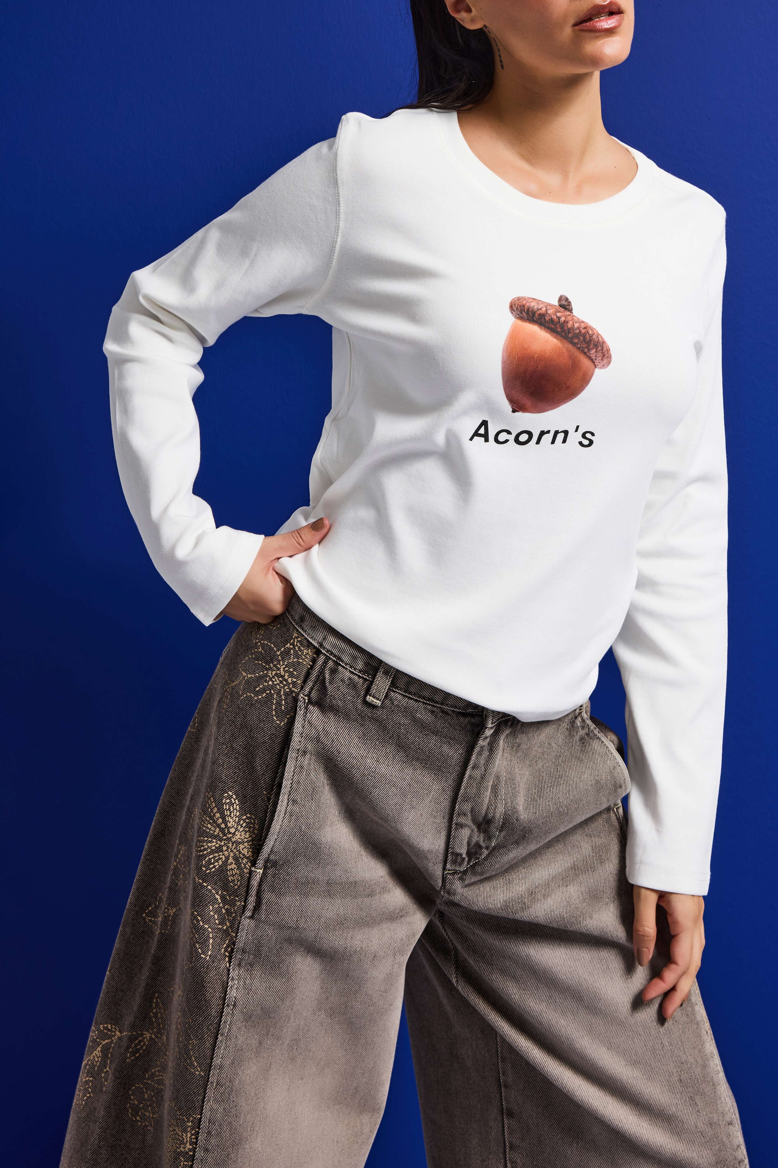 Kadın Beyaz w5 Oversize Baskılı %100 Pamuk Sweatshirt