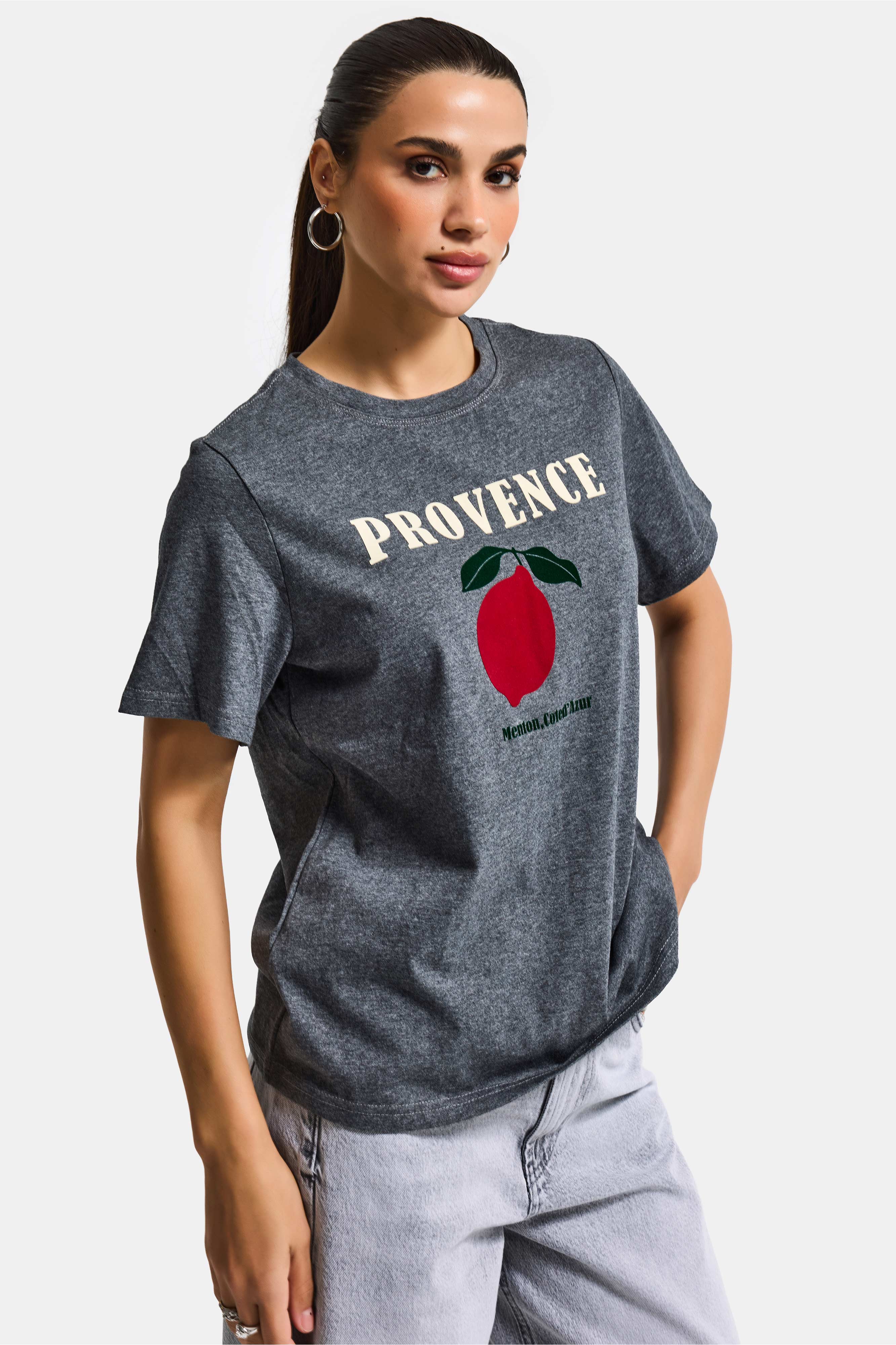 Kadın Gri w5 Oversize Baskılı %100 Pamuk T-Shirt