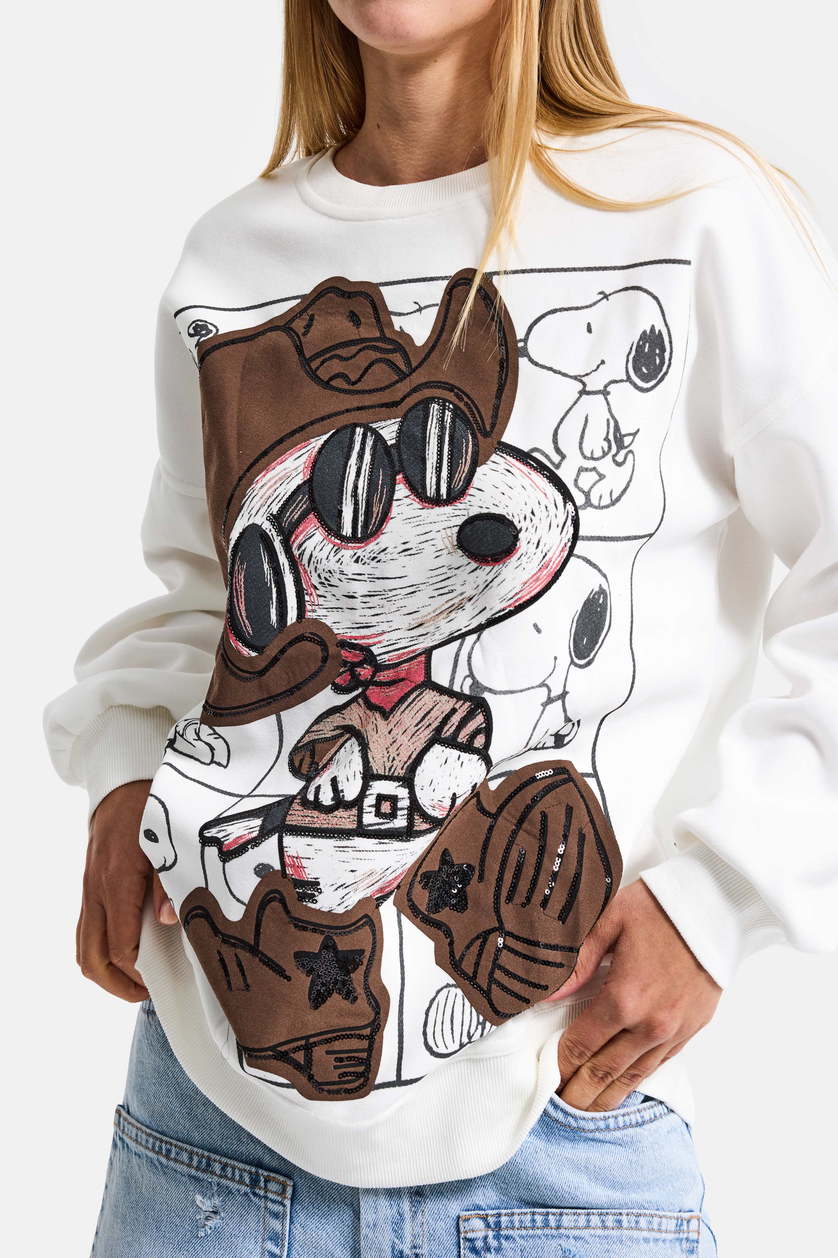 Kadın Beyaz w5 Oversize Baskılı %100 Koton Organik Kumaş Sweatshirt