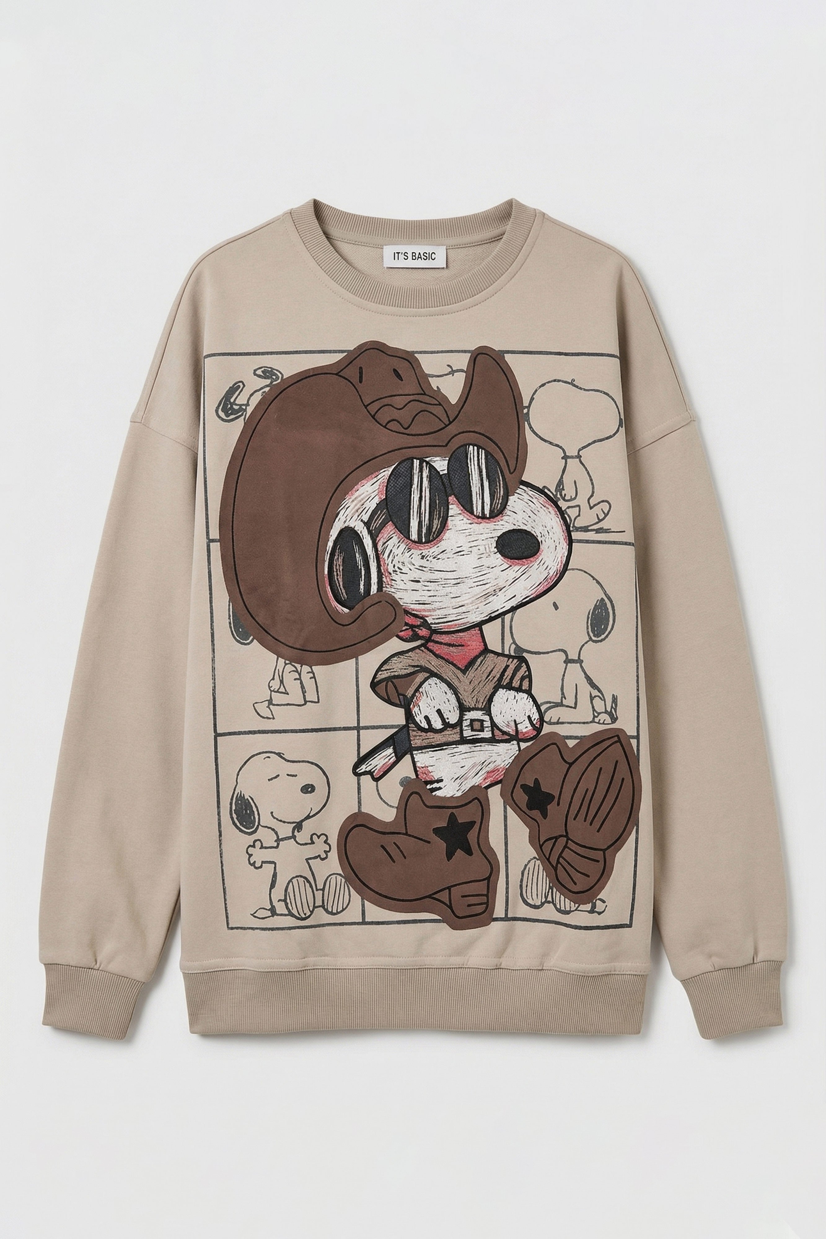 Women's Ecru Beige w5 Oversize Printed 100% Cotton Organic Fabric Sweatshirt