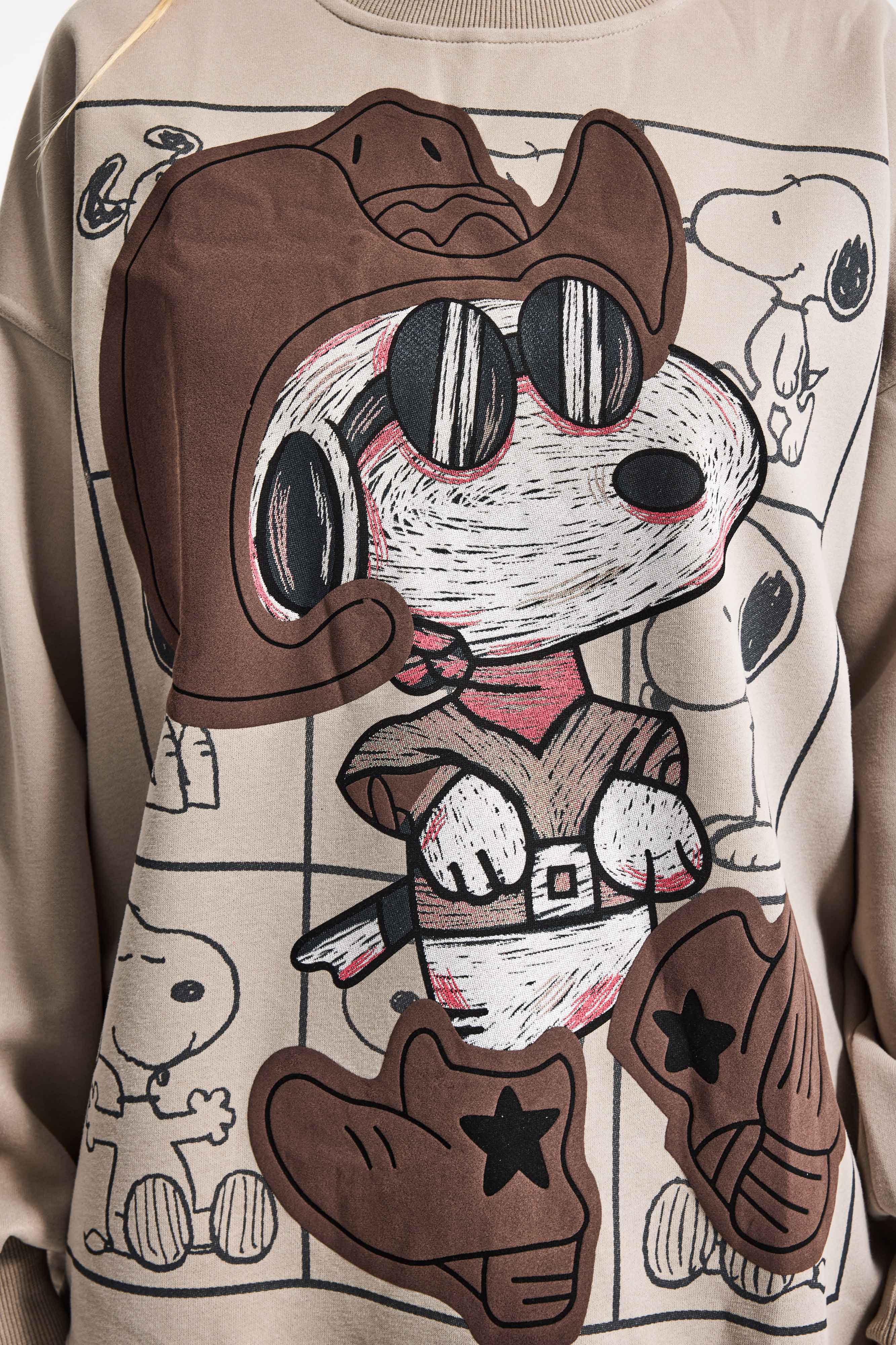 Women's Ecru Beige w5 Oversize Printed 100% Cotton Organic Fabric Sweatshirt