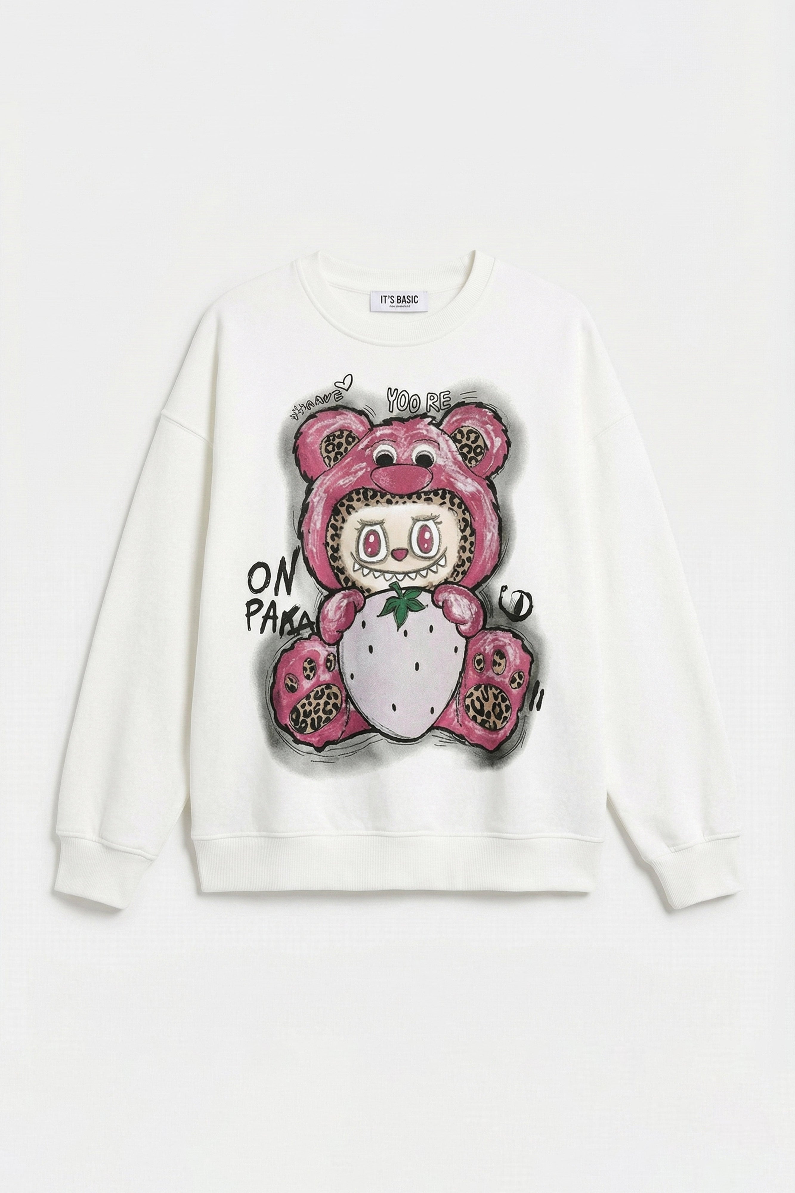 Kadın Beyaz w5 Oversize Baskılı %100 Koton Organik Kumaş Sweatshirt