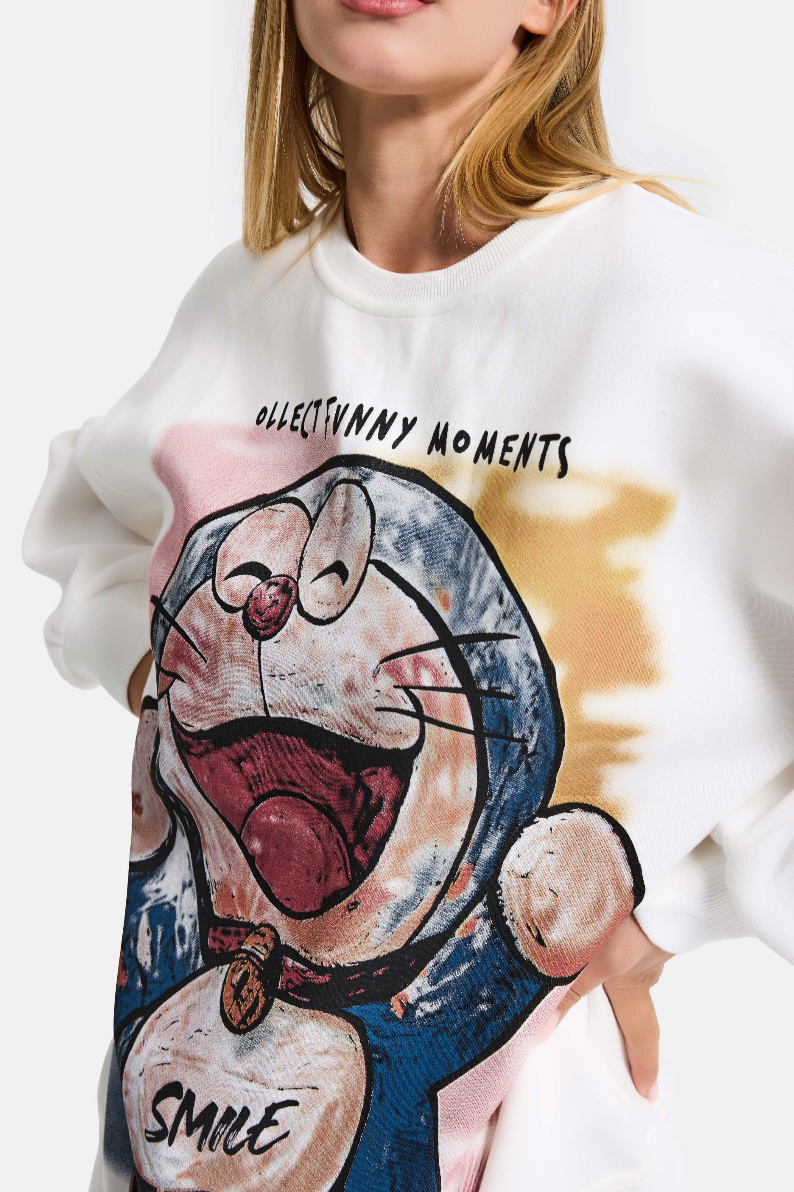 Women's White w5 Oversize Printed 100% Cotton Organic Fabric Sweatshirt