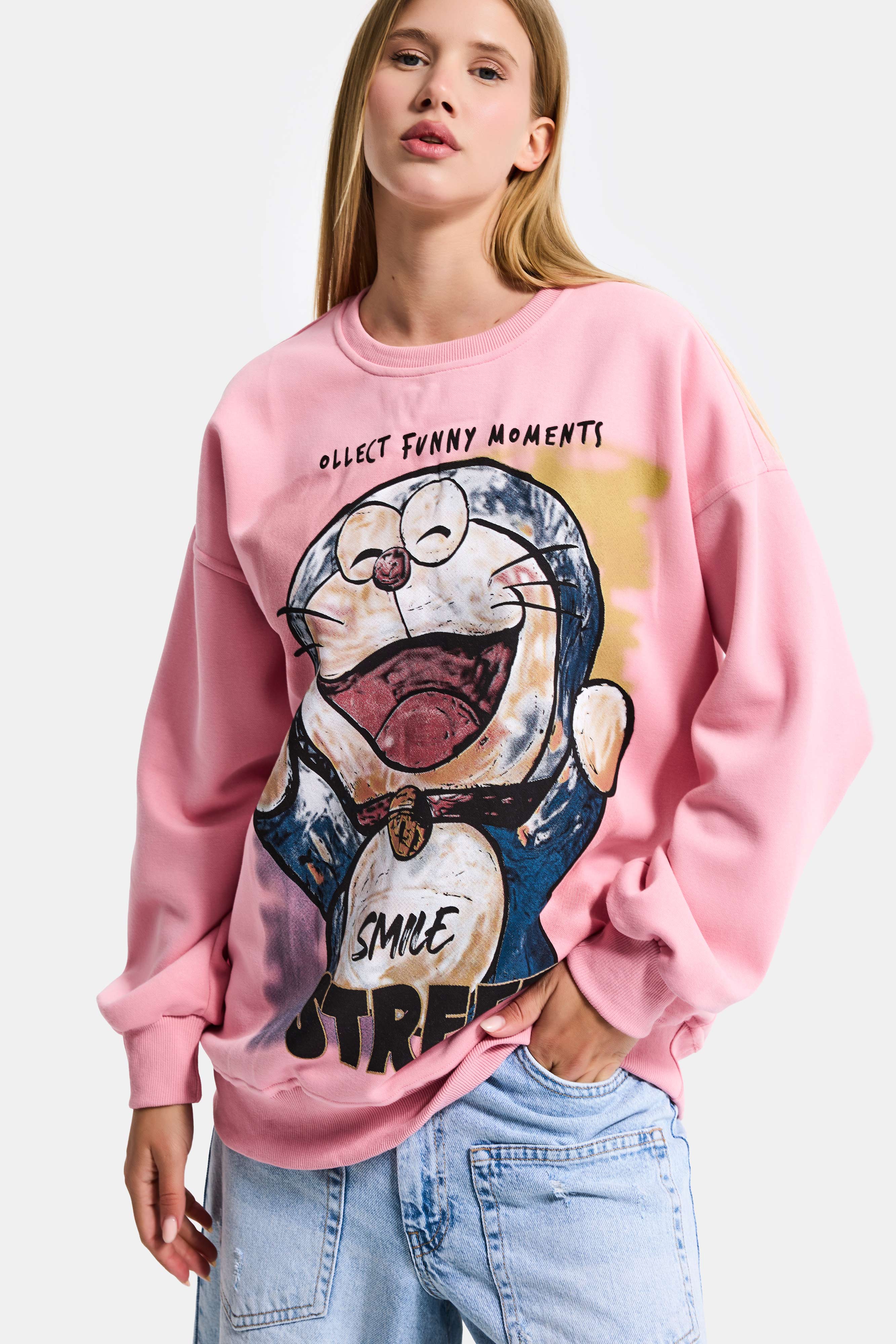 Women's Pink w5 Oversize Printed 100% Cotton Organic Fabric Sweatshirt
