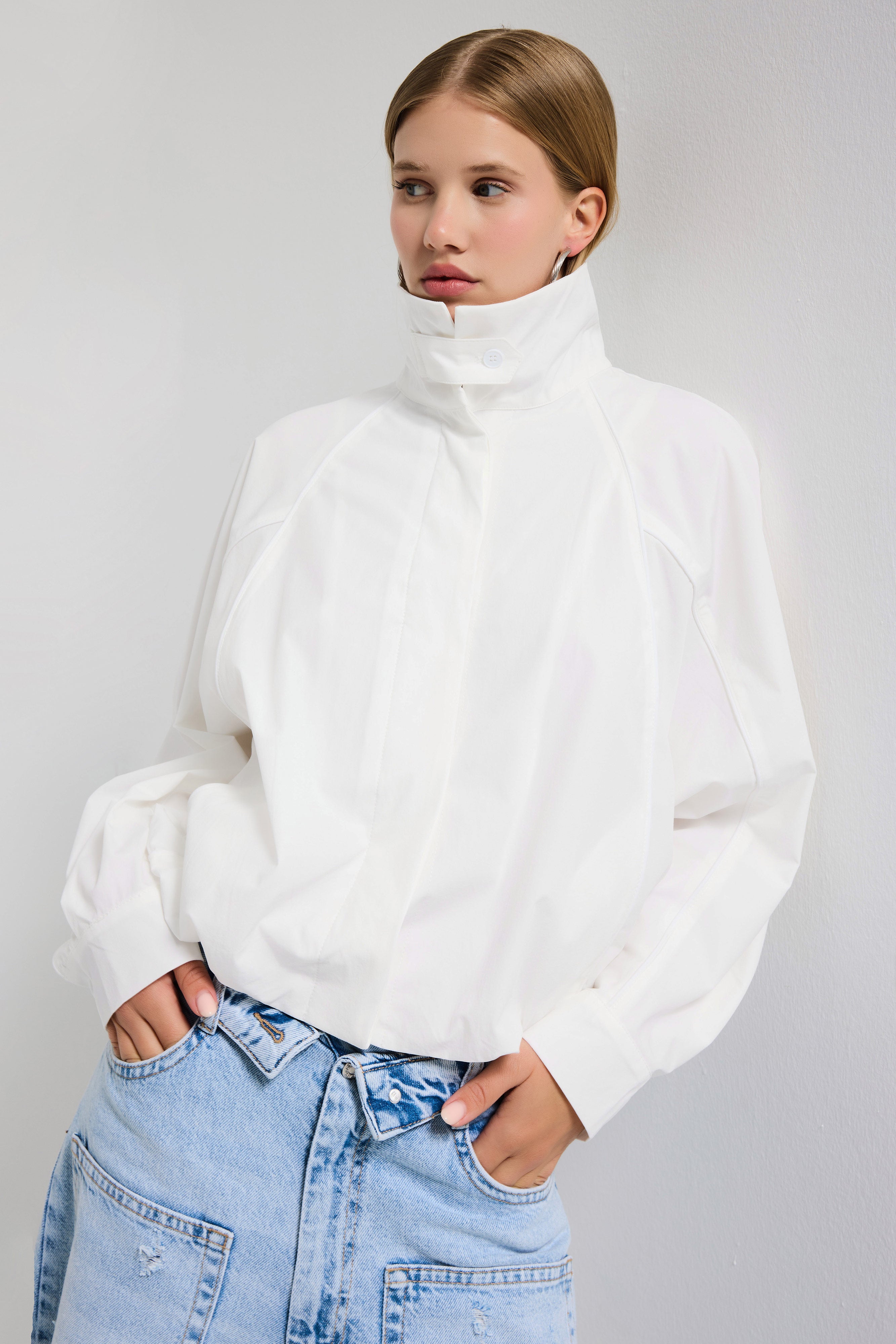 Women's White W5 Oversize Organic Fabric Design Shirt Jacket