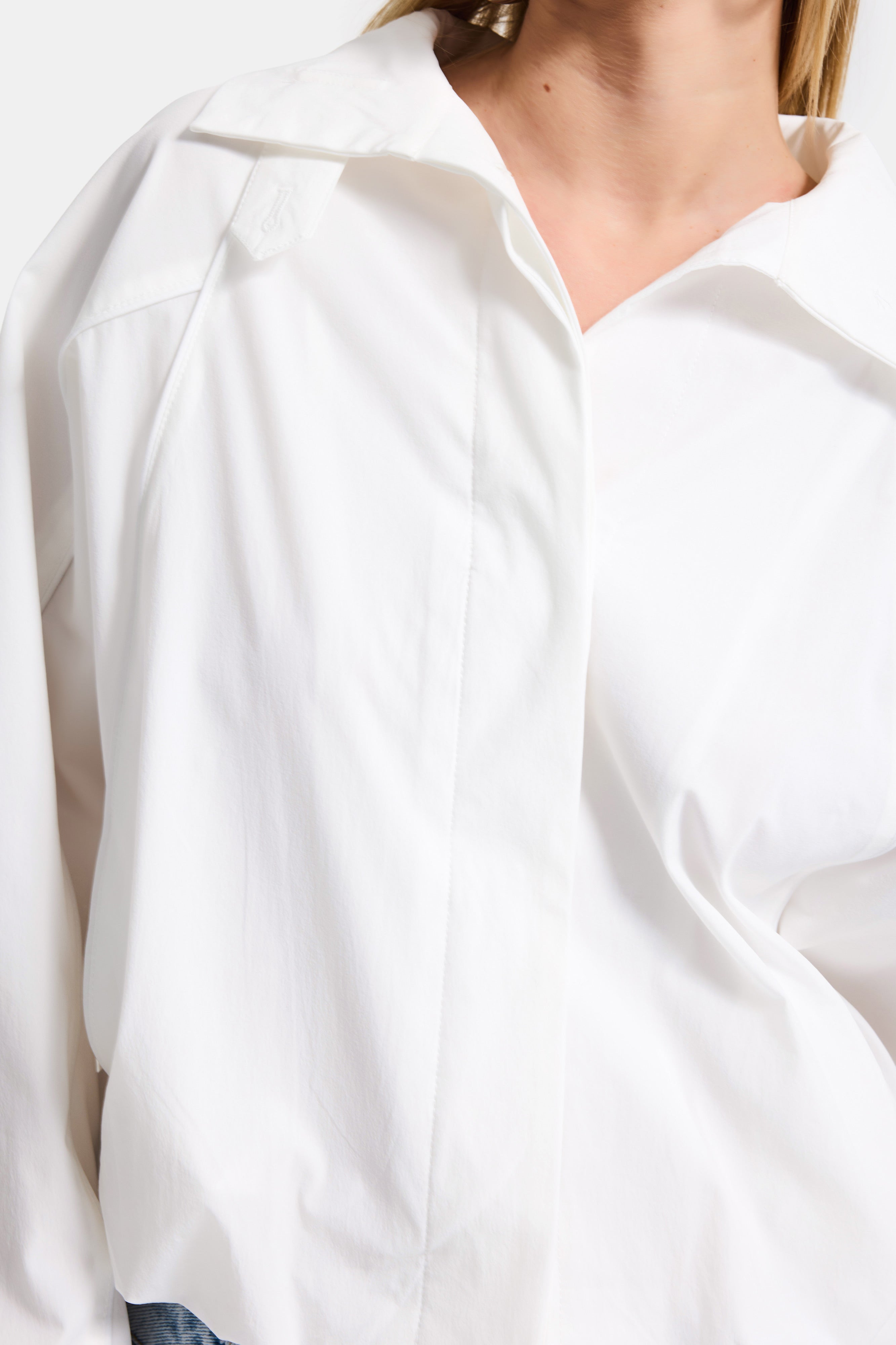 Women's White W5 Oversize Organic Fabric Design Shirt Jacket