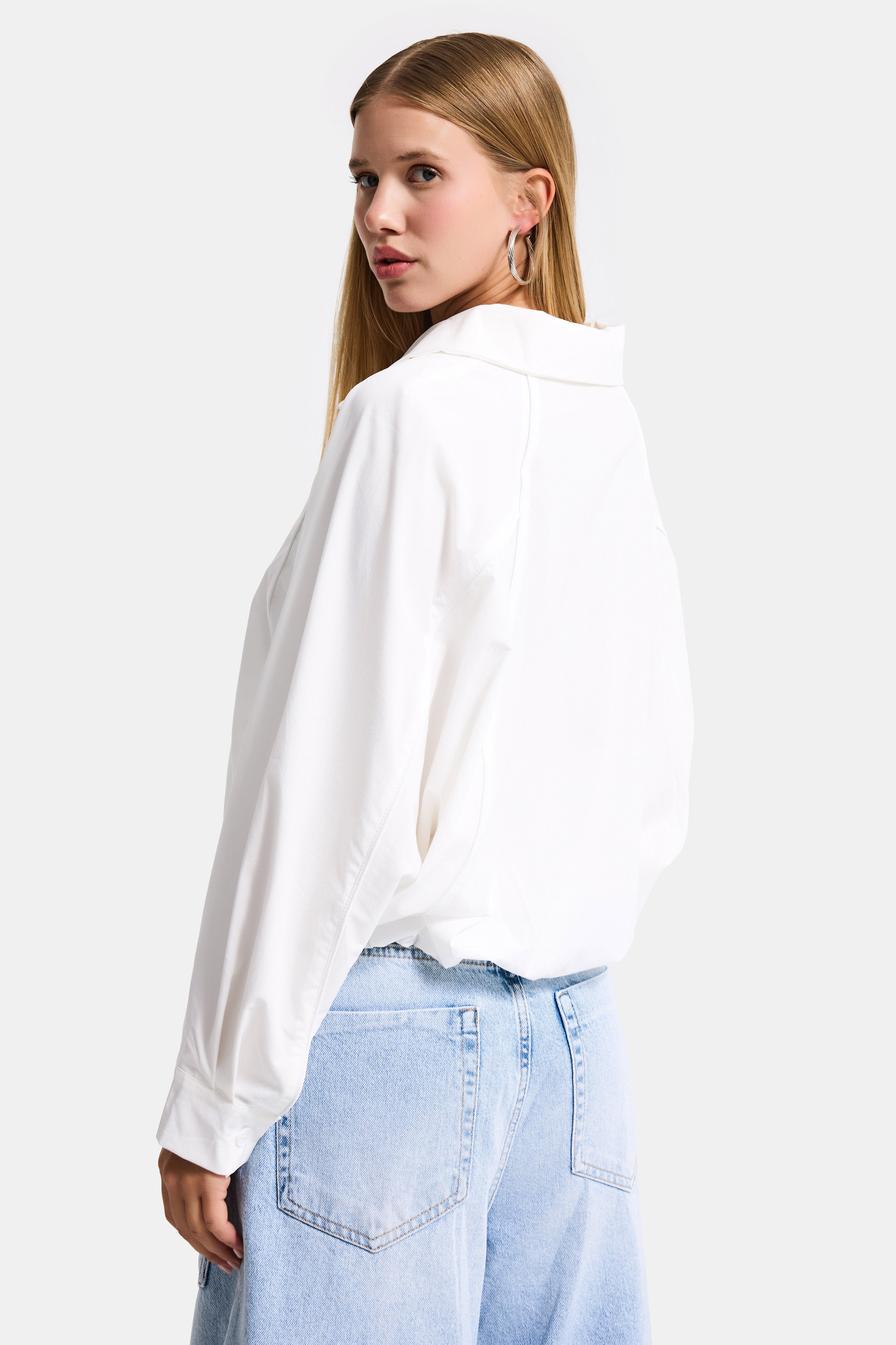 Women's White W5 Oversize Organic Fabric Design Shirt Jacket