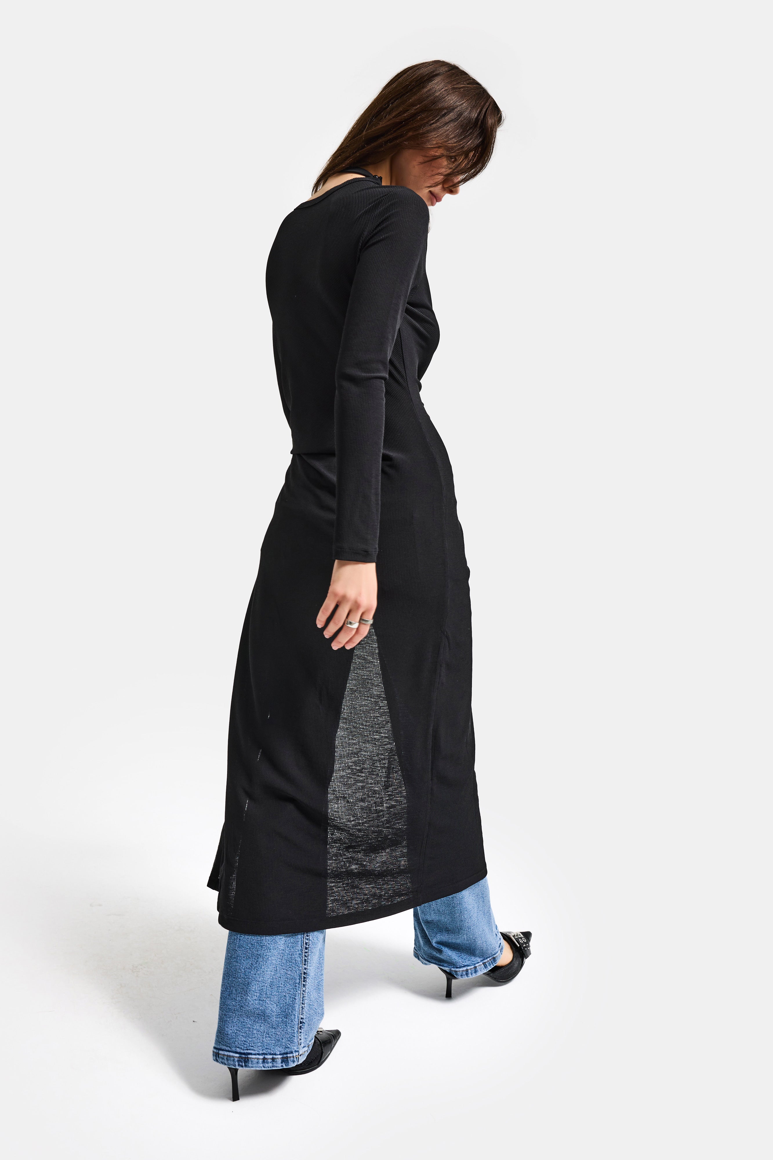 Kadın Siyah w5 Maxi Boy %100 Organik Kumaş Tasarım Belden Bağlamalı Tunik