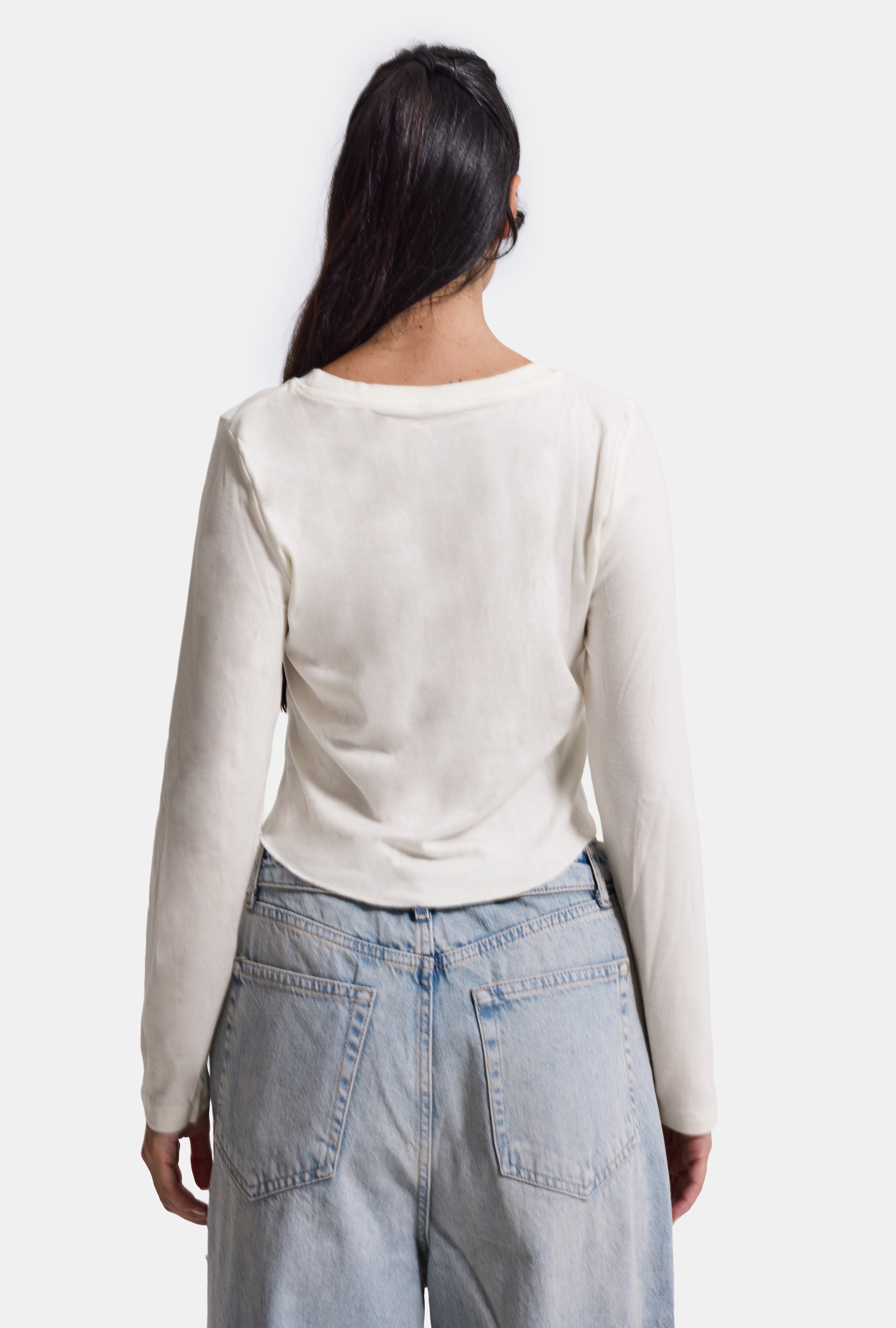 Kadın Ekru Renk w5 Asimetrik Kesim Crop Fit Tasarım Body