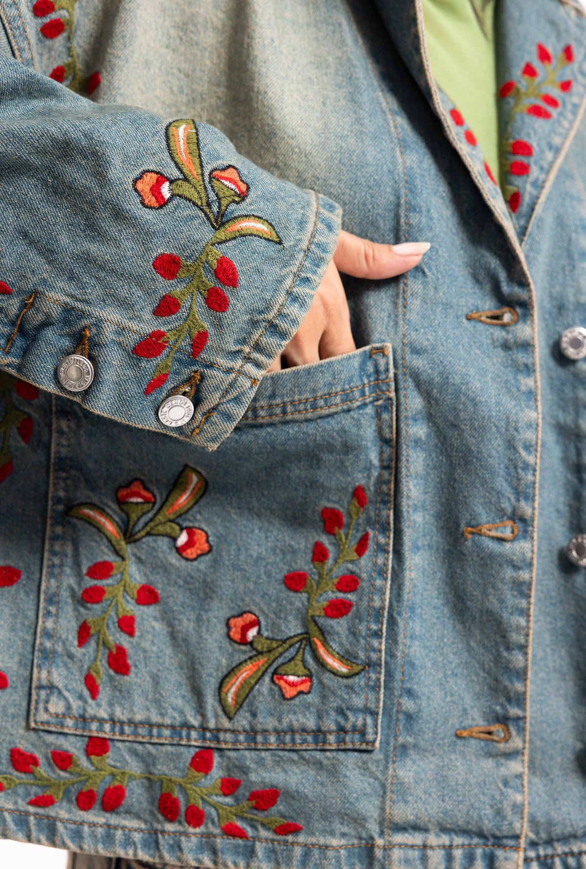 Kadın T.Kot Rengi 2S566 Çiçek Nakışlı Oversize Tasarım Denim Ceket