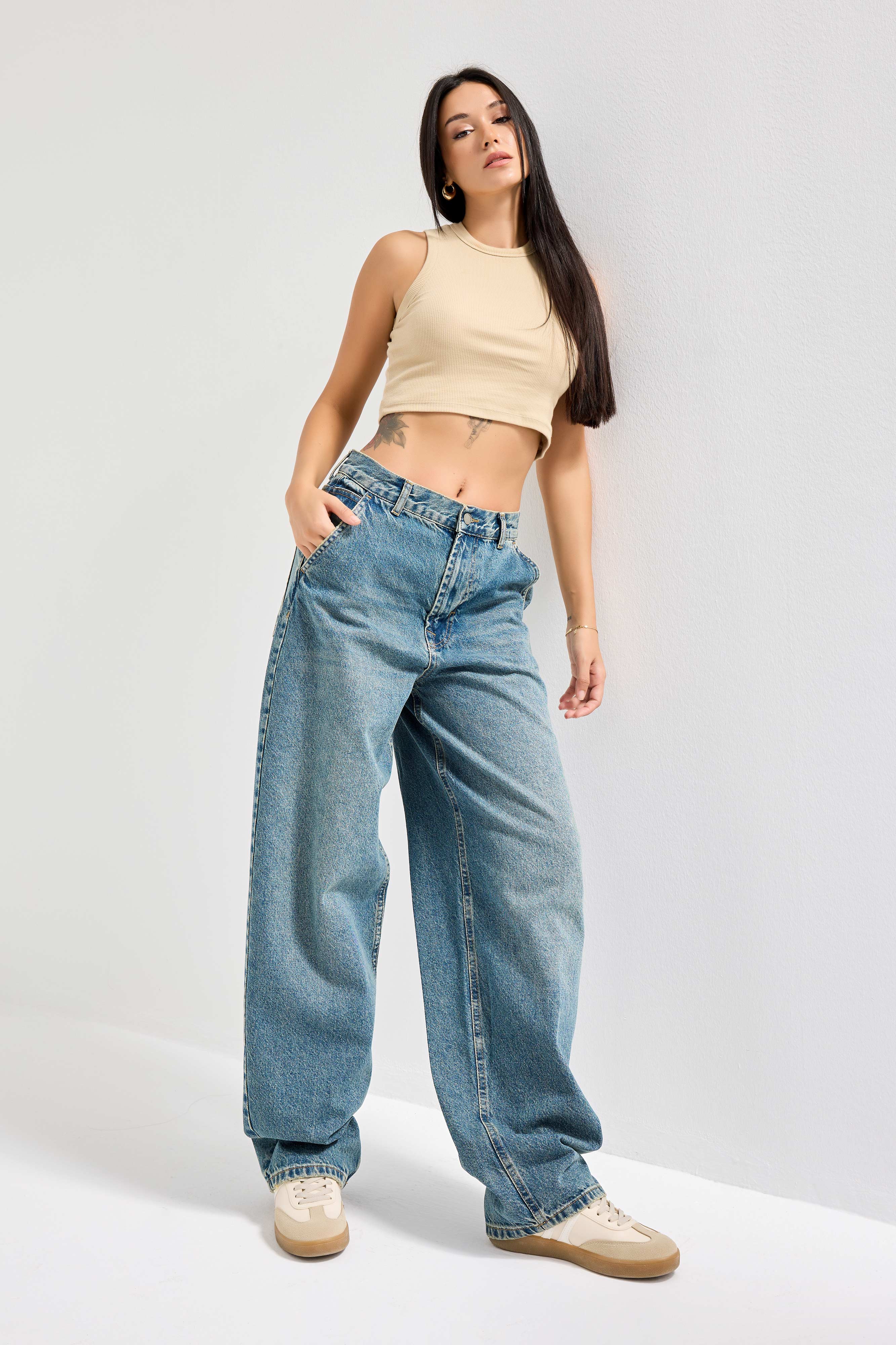 Women's Tint Jeans Color Skater Fit Loose Cut Denim Trousers