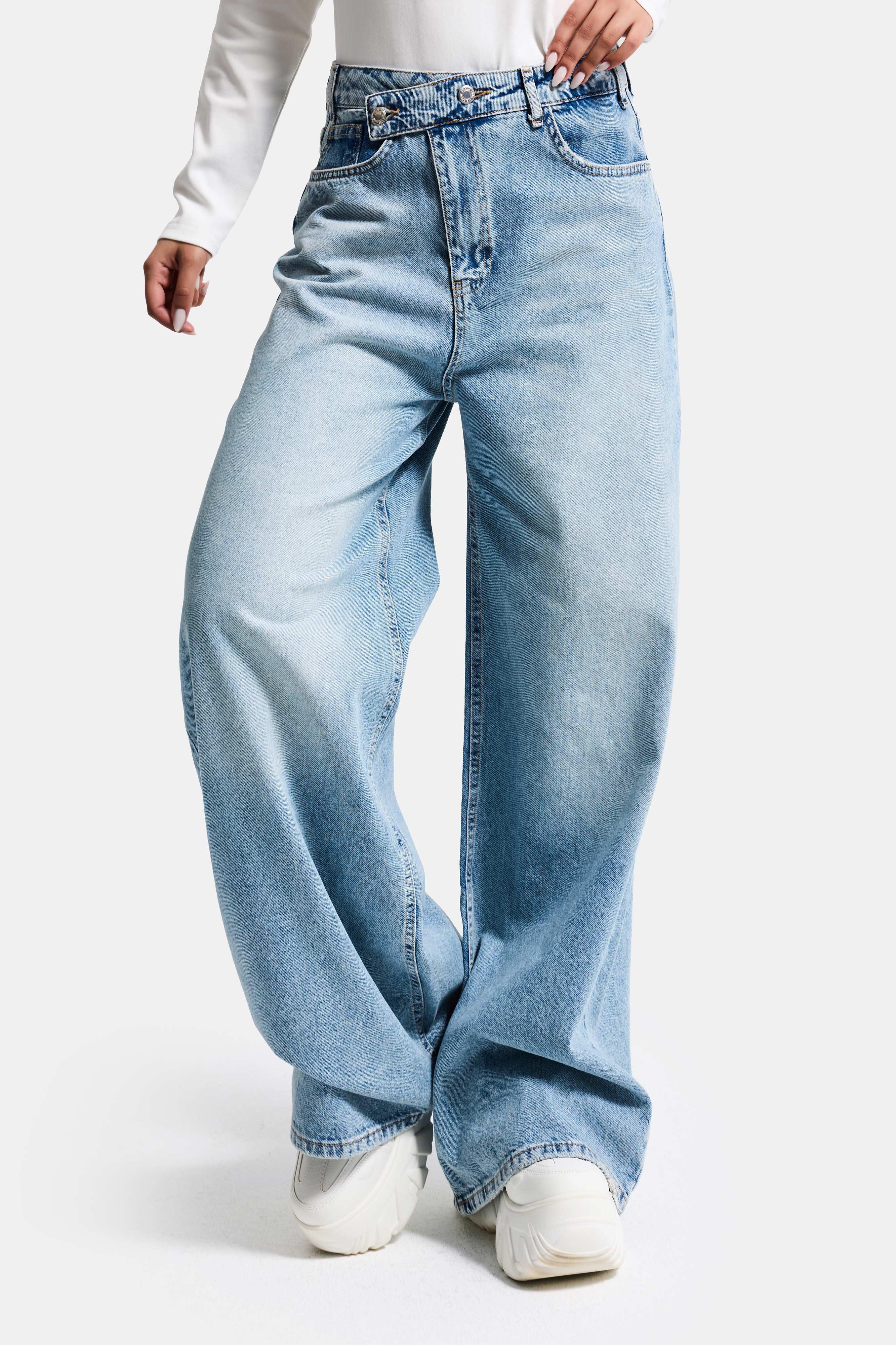 Kadın Snow Kot Rengi 4S5-32 Mega Baggy Fit Bol Kesim %100 Koton Denim Jean