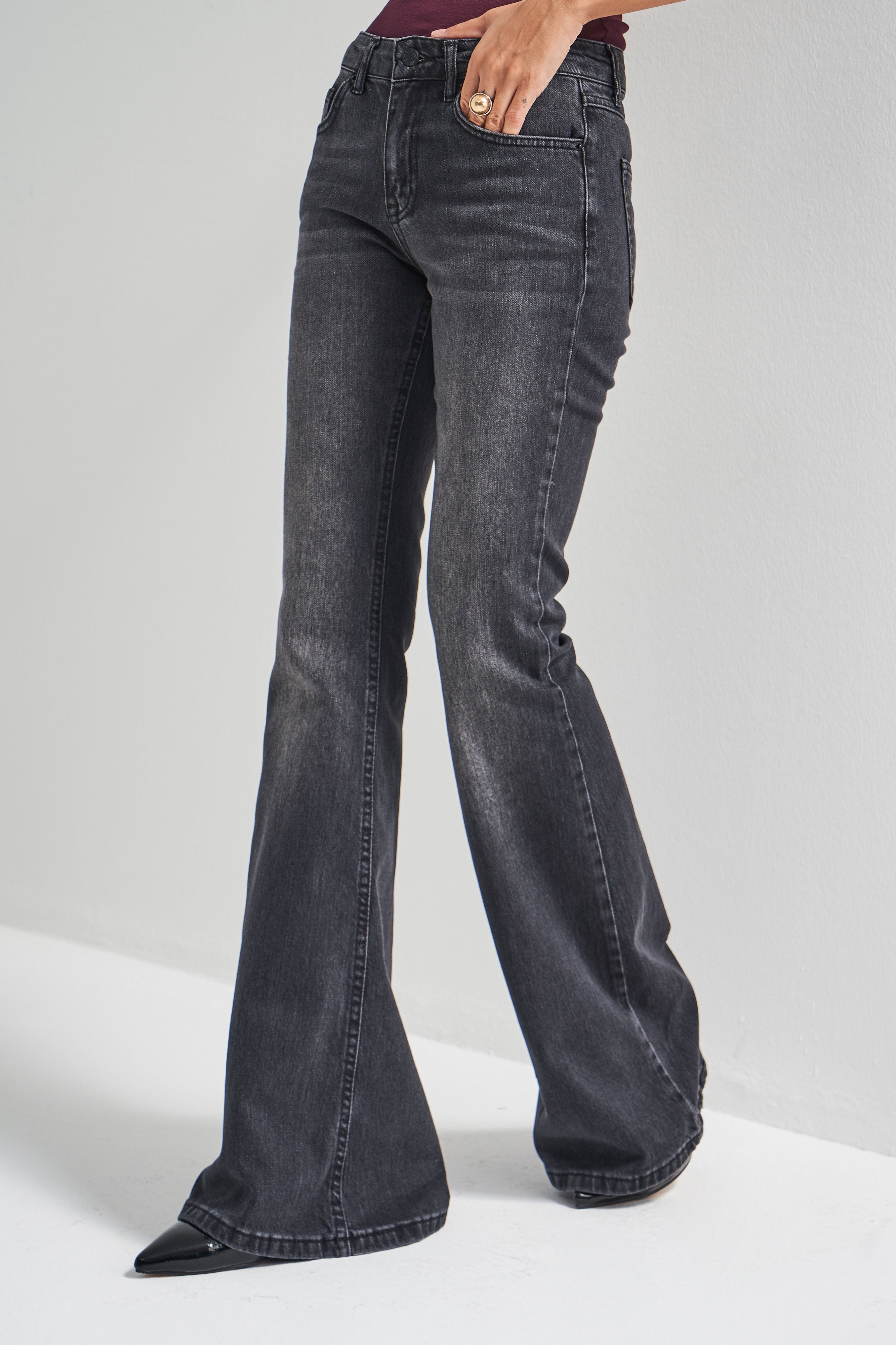 Kadın Füme Renk 2w5-1 Midrise Flare Fit İç Boy 83cm Esnek Kumaş Denim Jean