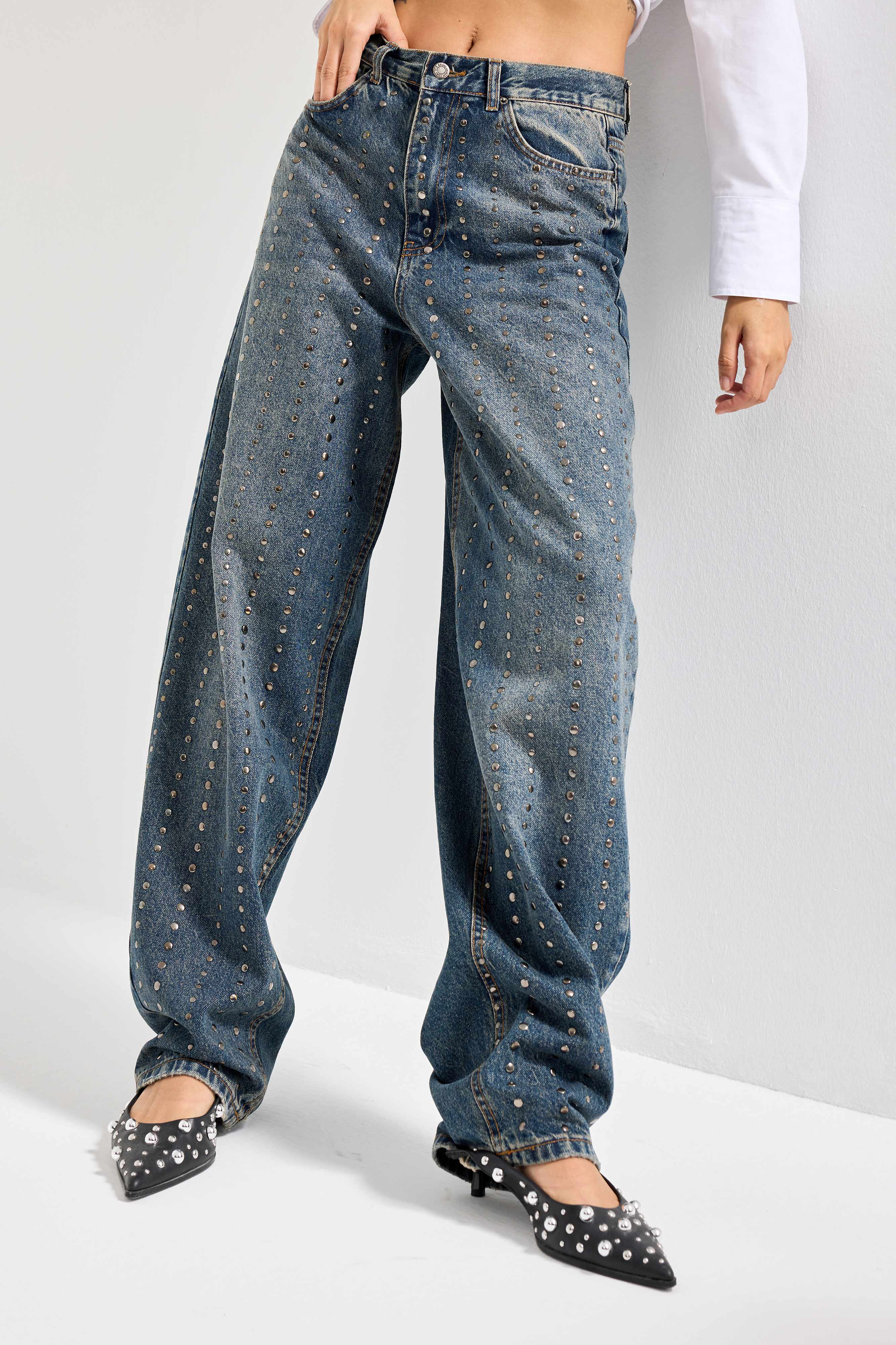 Women's T.Jeans 2w48 Color Stone Detailed Skater Fit Design Denim