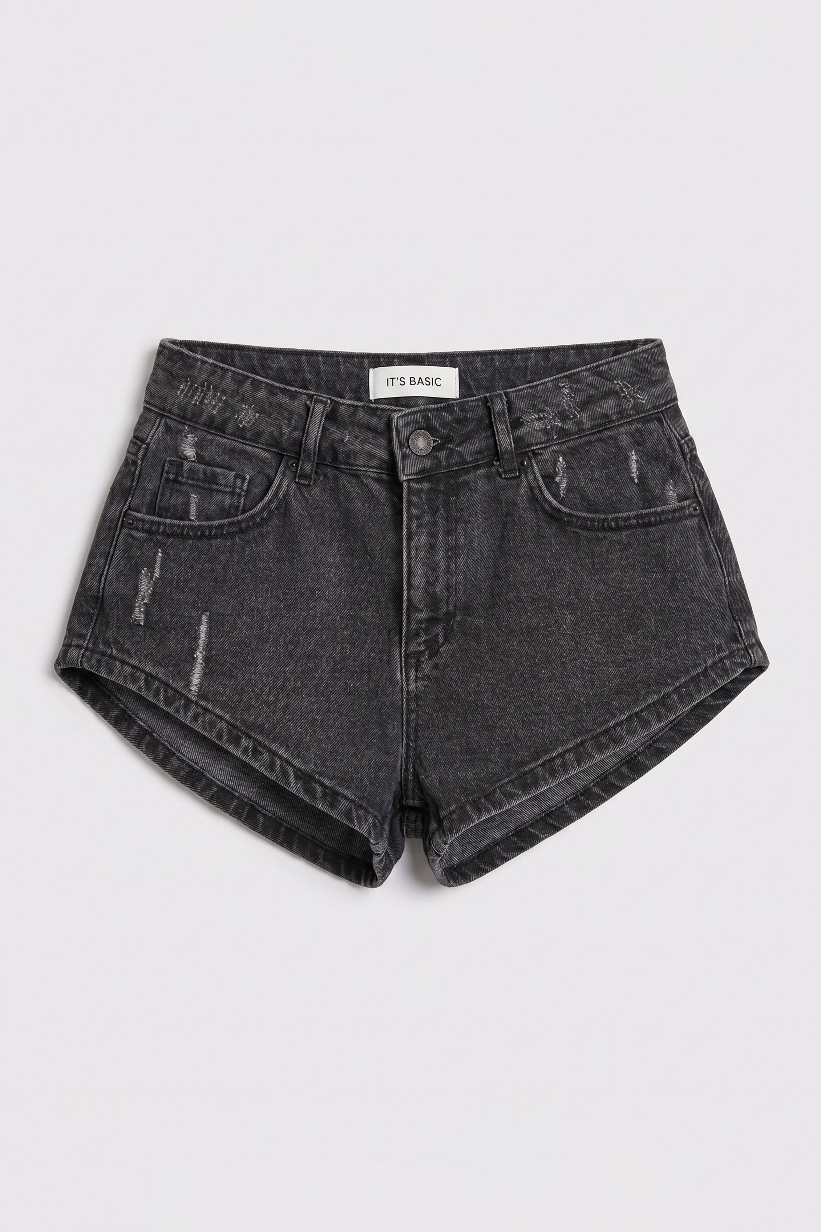 Kadın Koyu Füme 11s6-1 Süper Mini %100 Koton Denim Şort